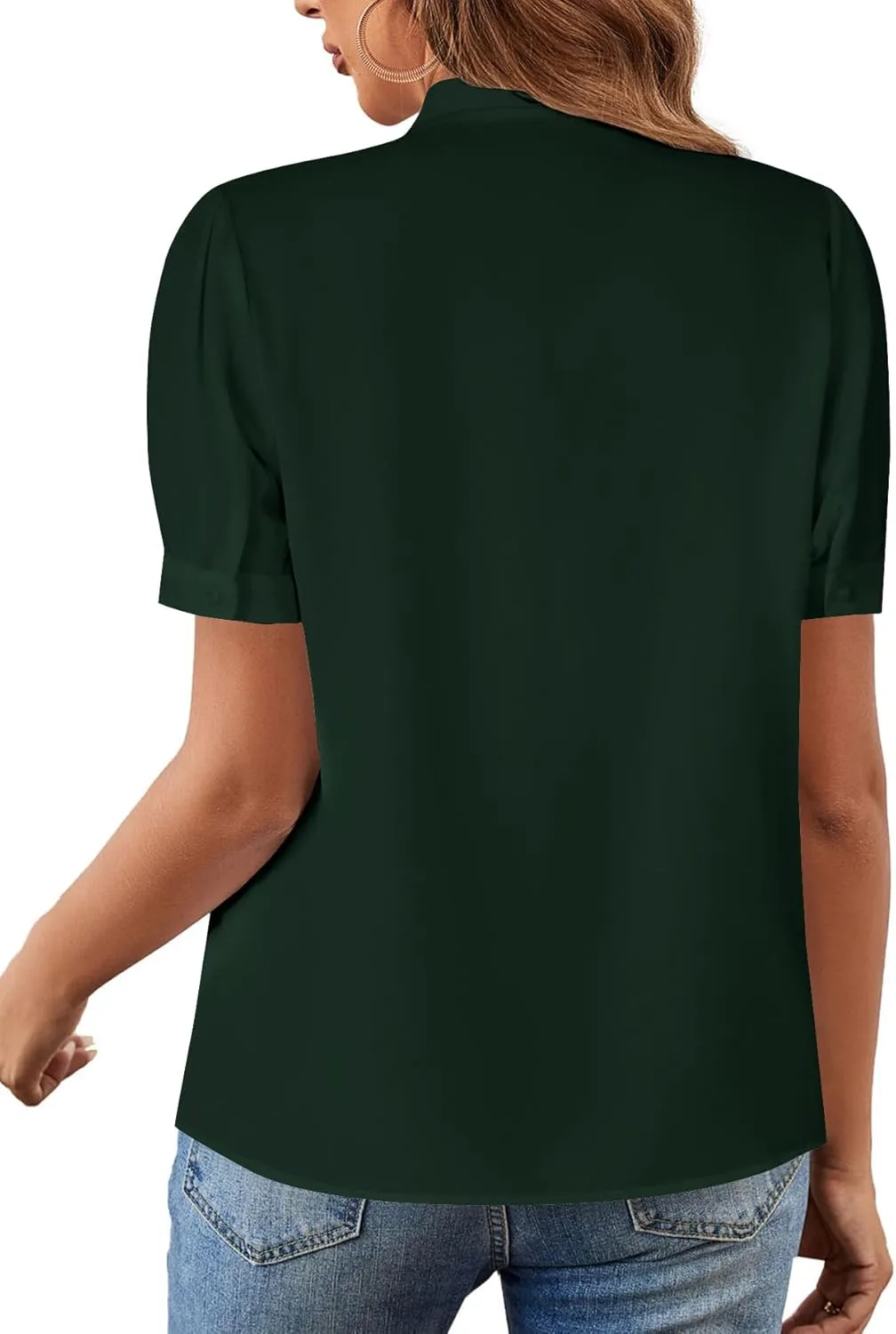 Rooscier Women's Bow Tie Neck Short Sleeve Elegant Office Workwear Blouse Shirt Tops