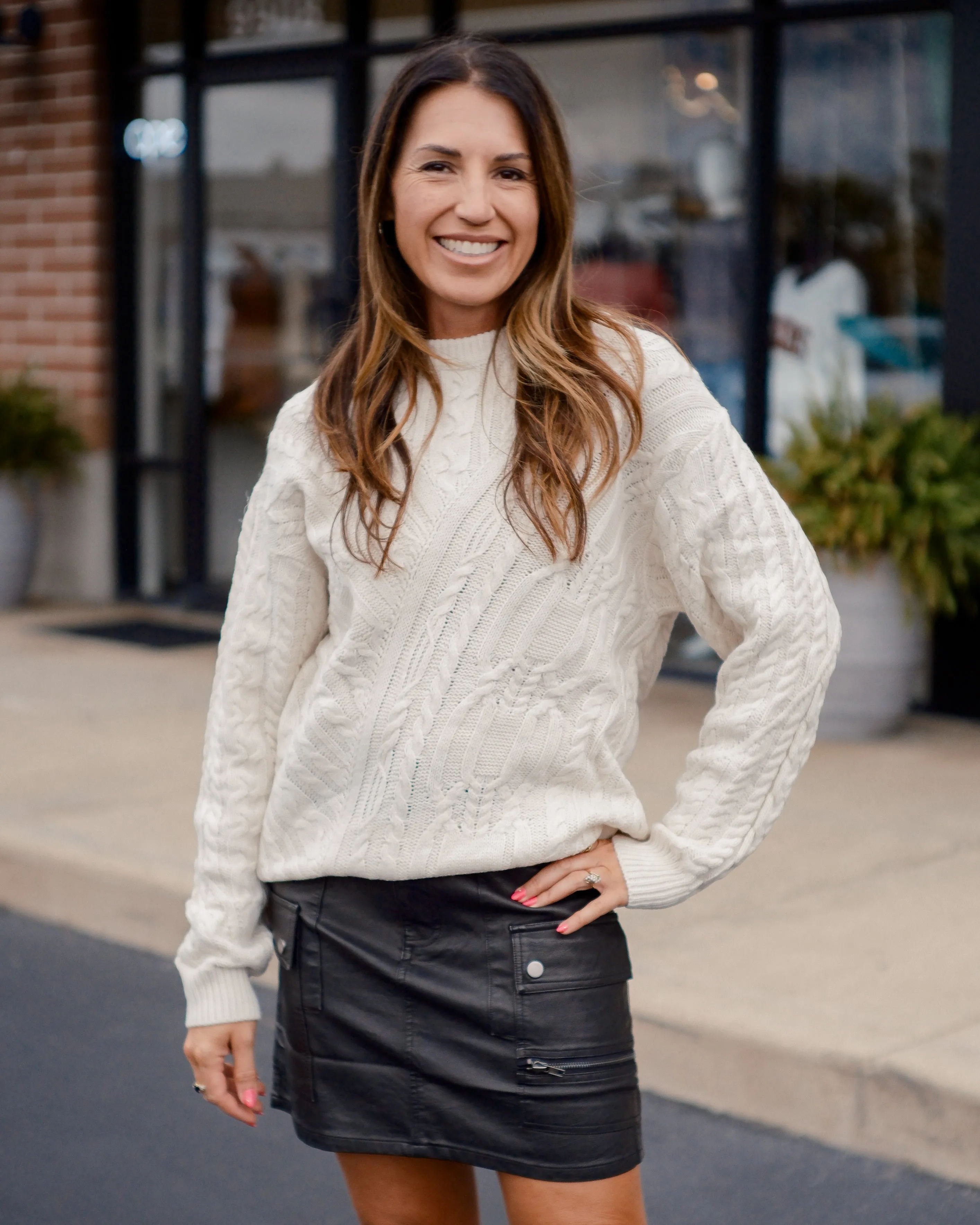 Scarlet Sands Cable Knit Crew Sweater