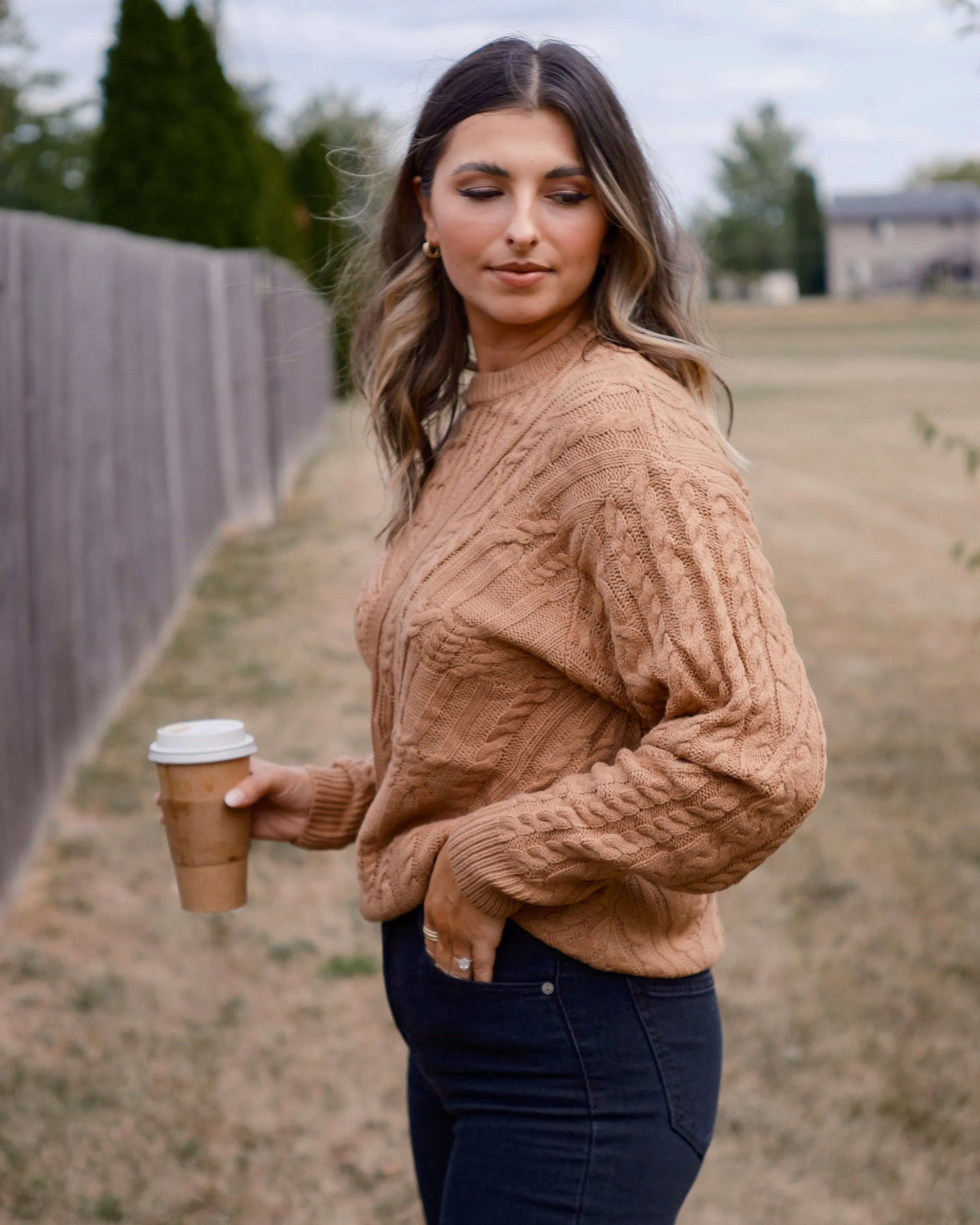 Scarlet Sands Cable Knit Crew Sweater
