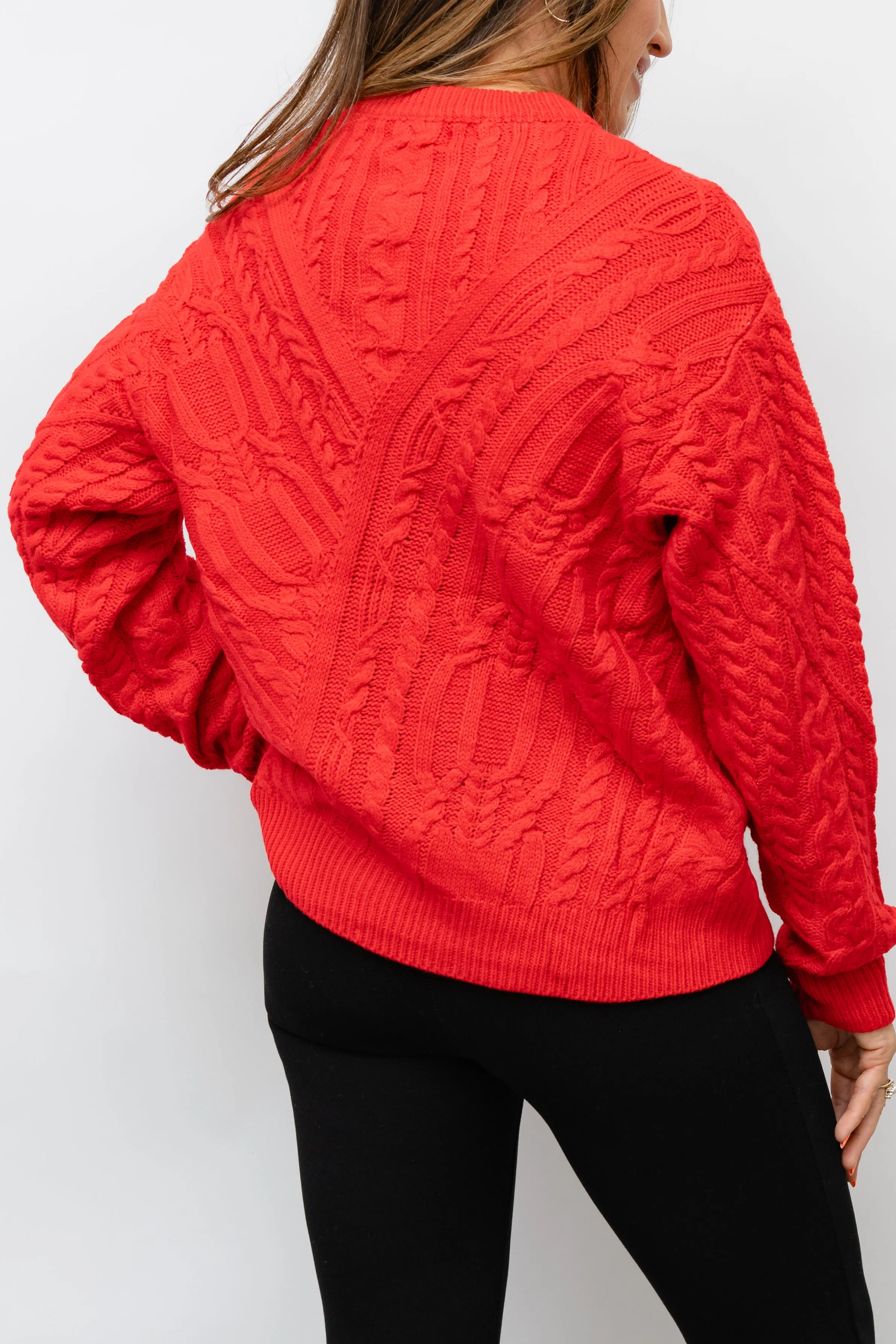 Scarlet Sands Cable Knit Crew Sweater