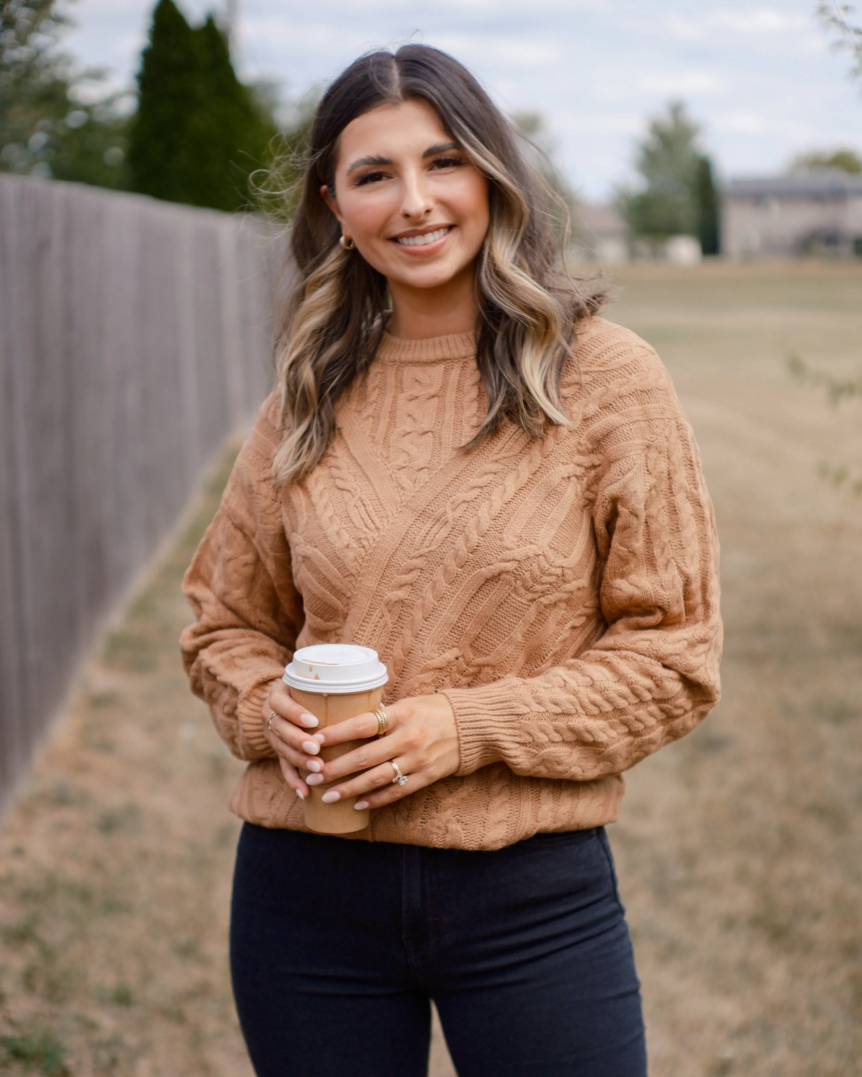 Scarlet Sands Cable Knit Crew Sweater
