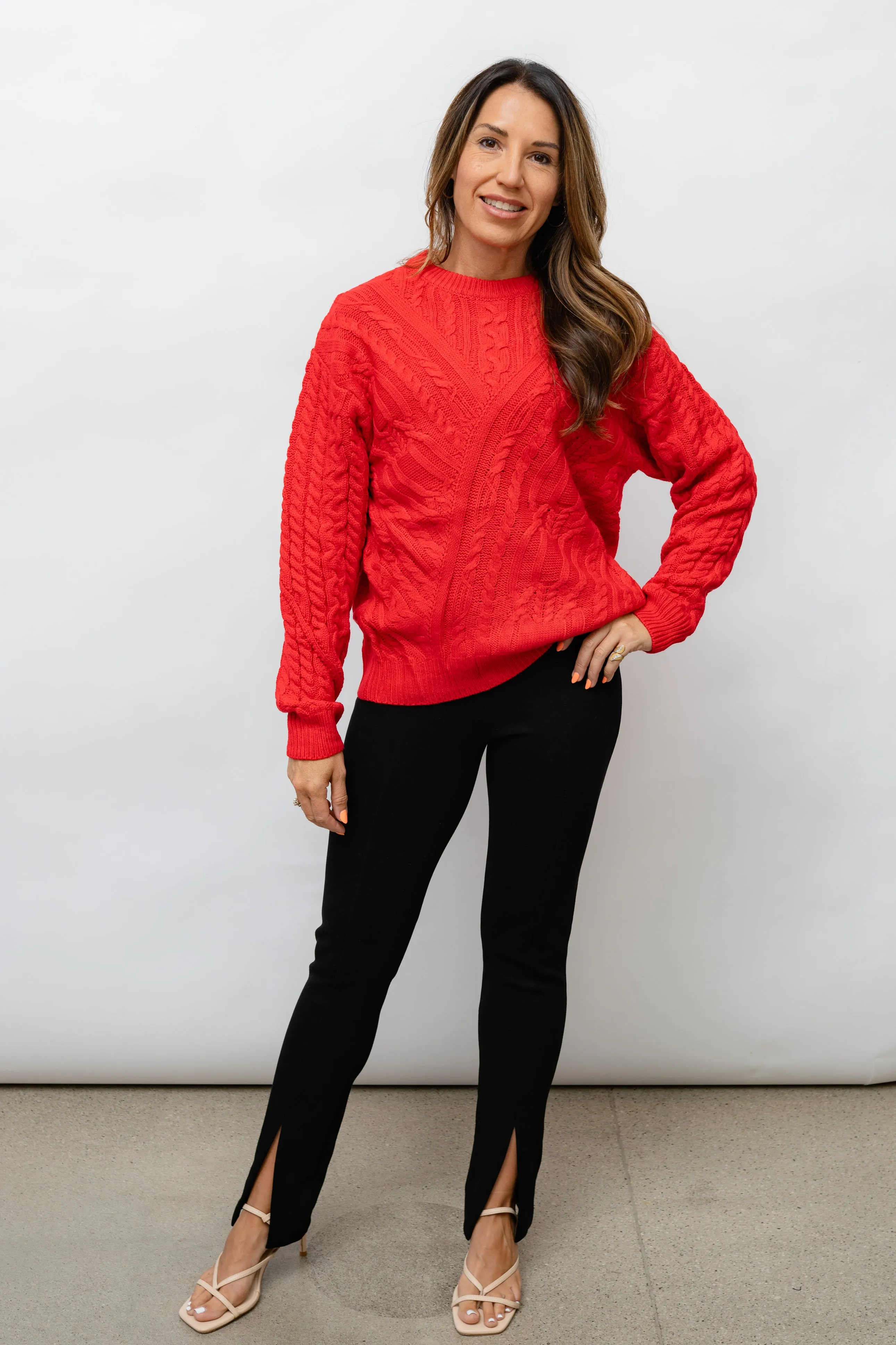 Scarlet Sands Cable Knit Crew Sweater
