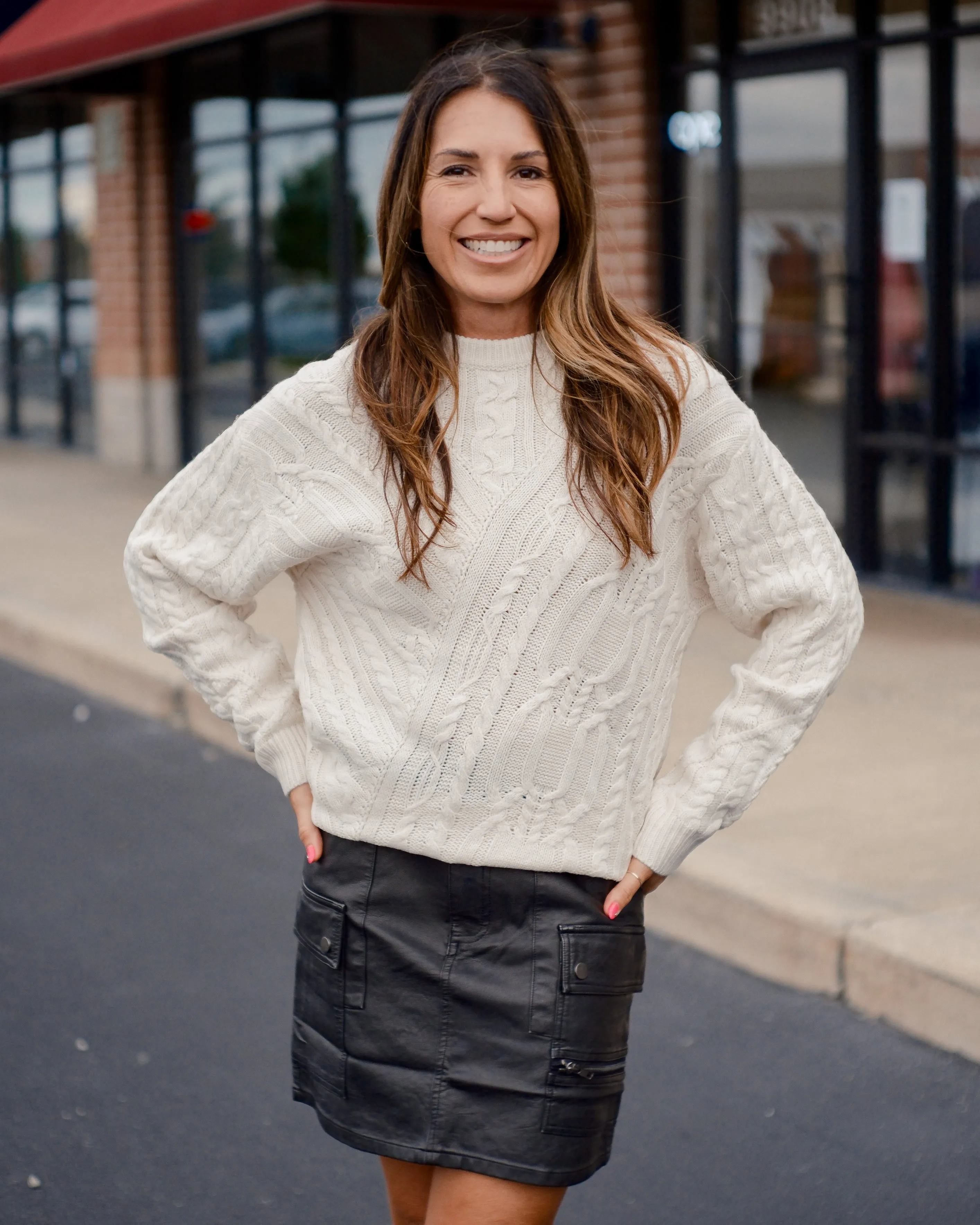 Scarlet Sands Cable Knit Crew Sweater
