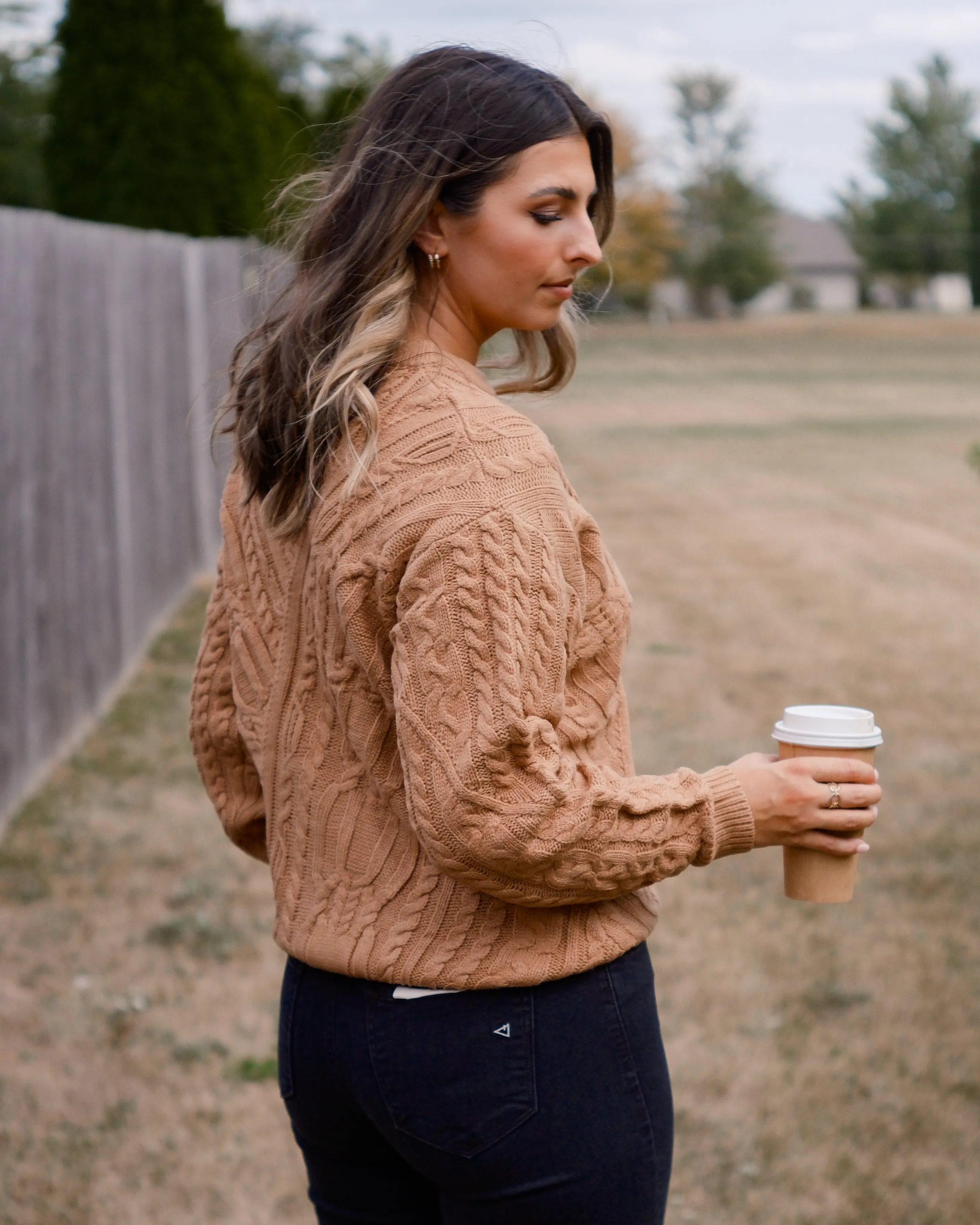 Scarlet Sands Cable Knit Crew Sweater
