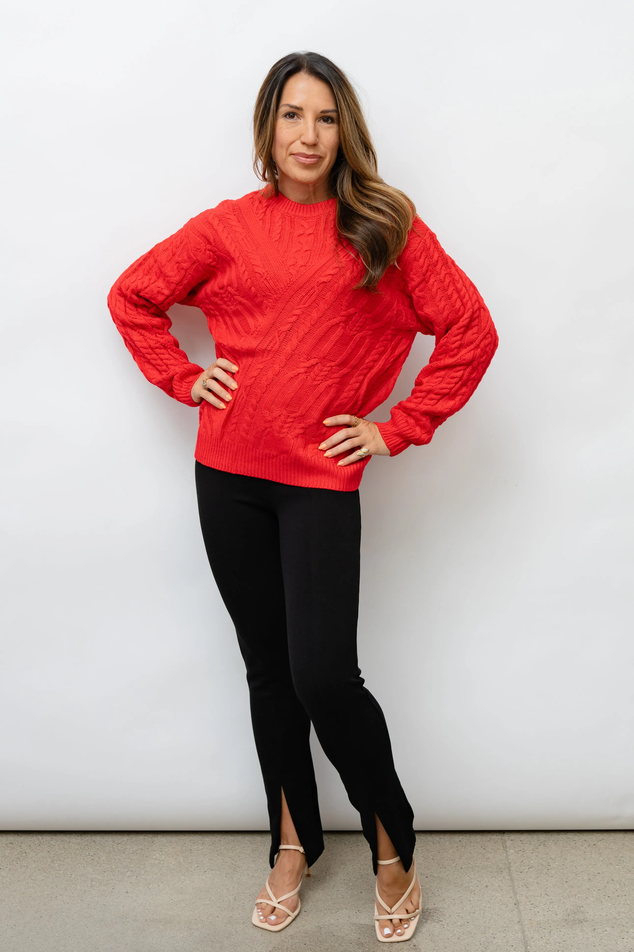 Scarlet Sands Cable Knit Crew Sweater