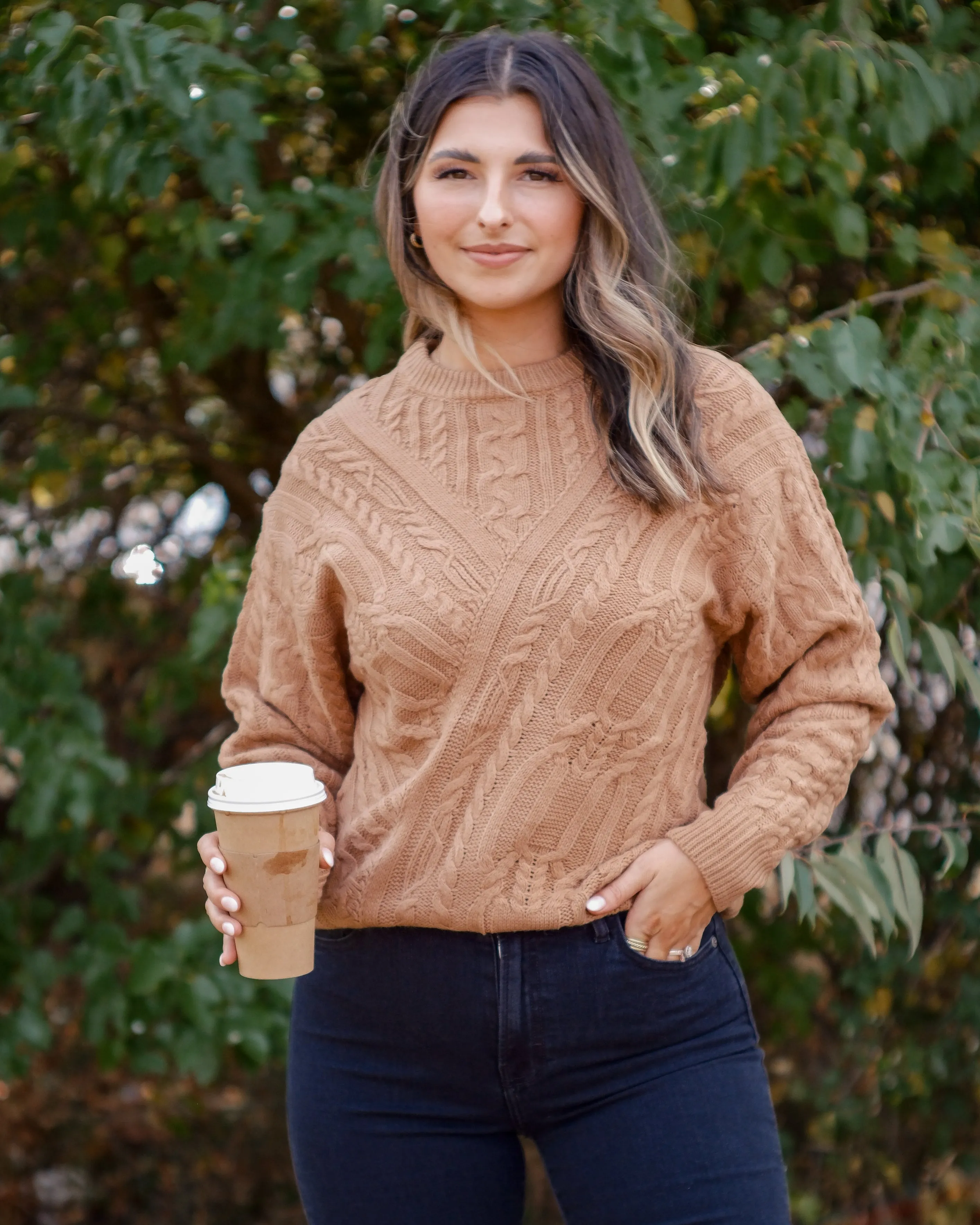 Scarlet Sands Cable Knit Crew Sweater