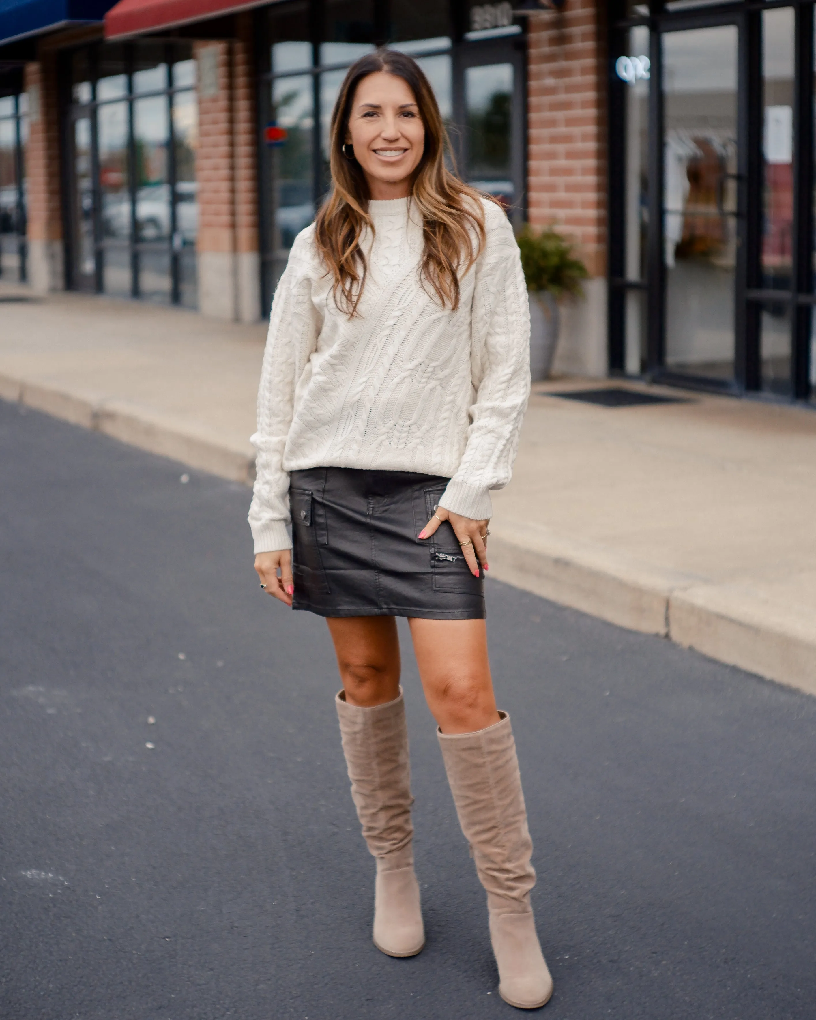 Scarlet Sands Cable Knit Crew Sweater