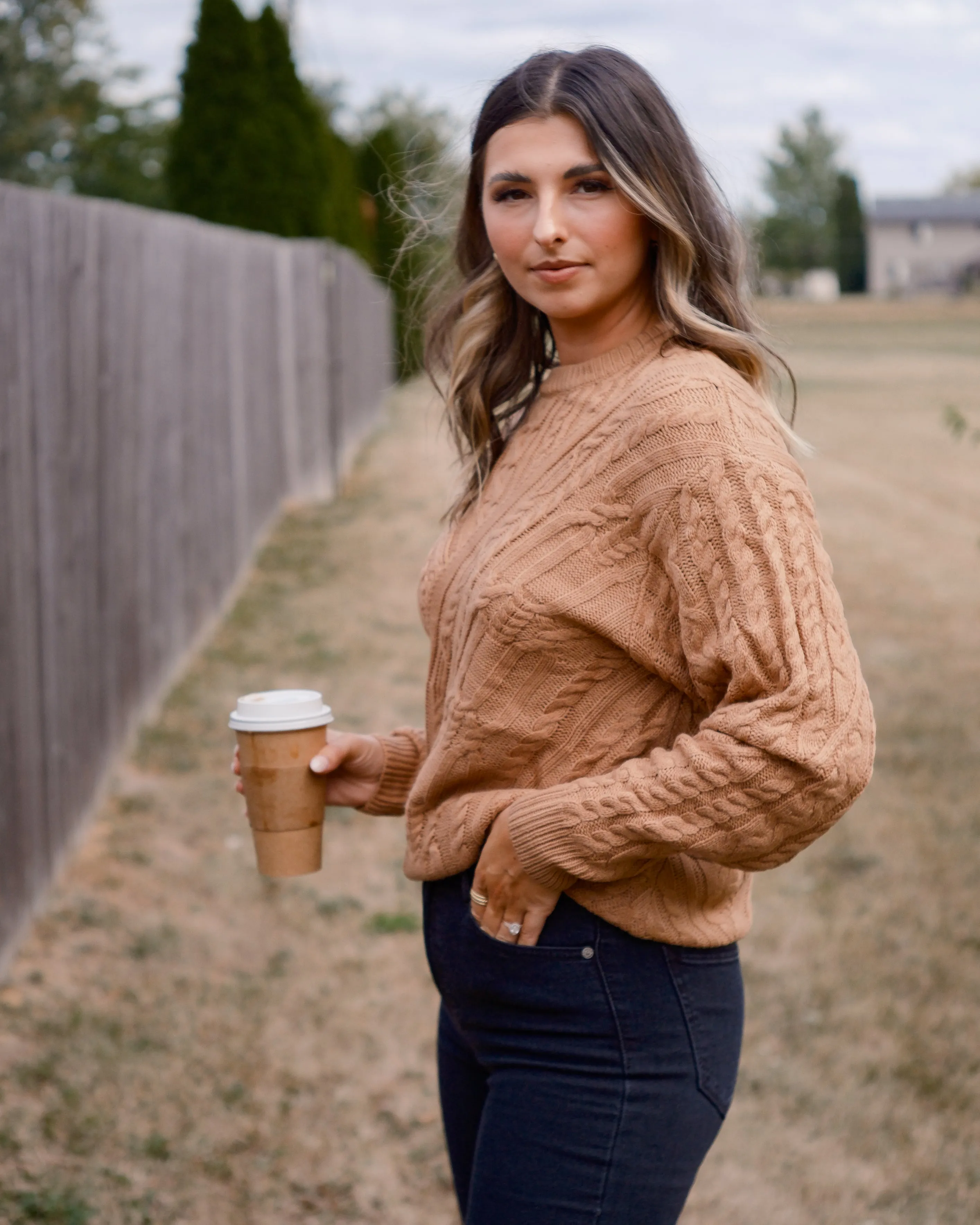 Scarlet Sands Cable Knit Crew Sweater