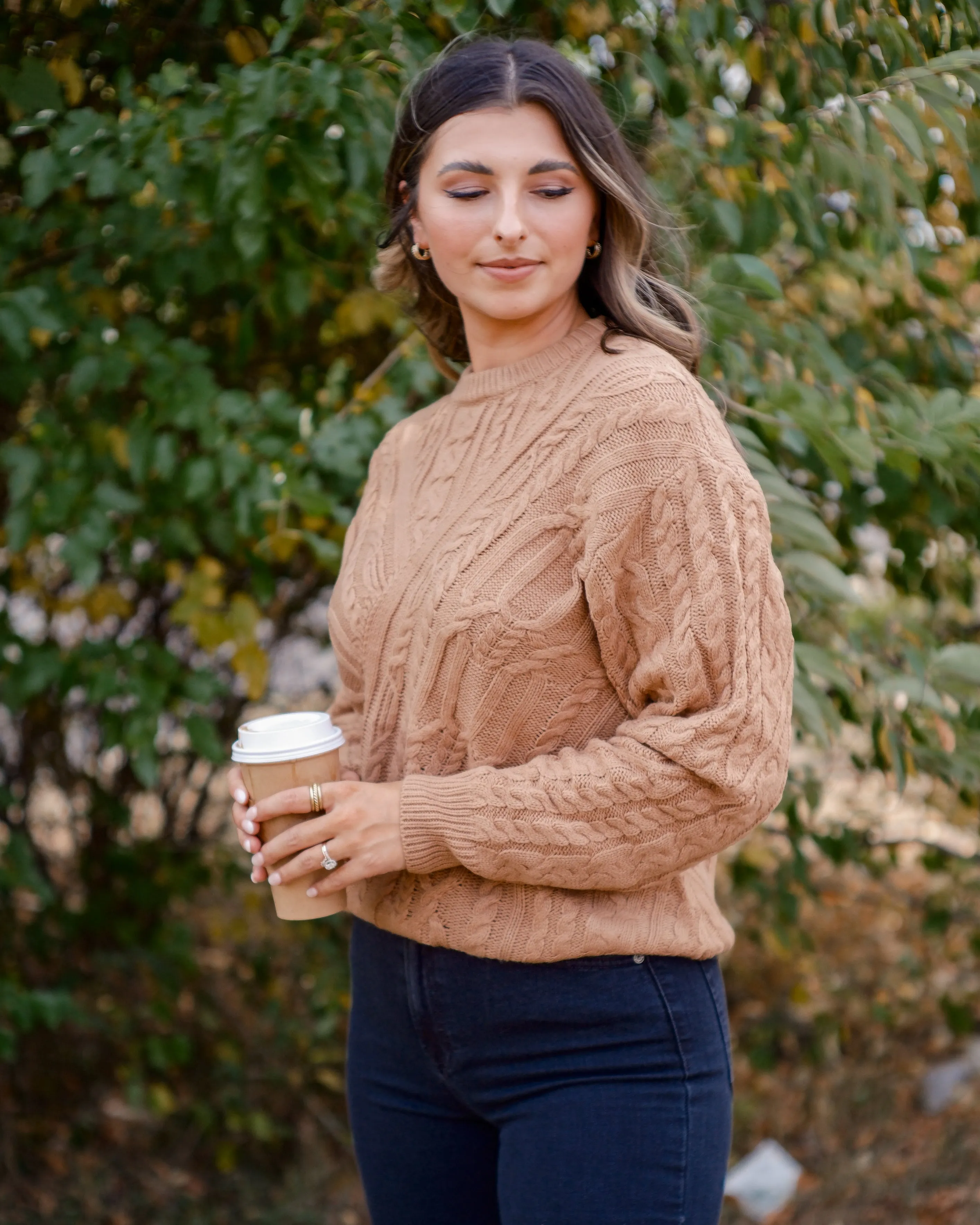 Scarlet Sands Cable Knit Crew Sweater