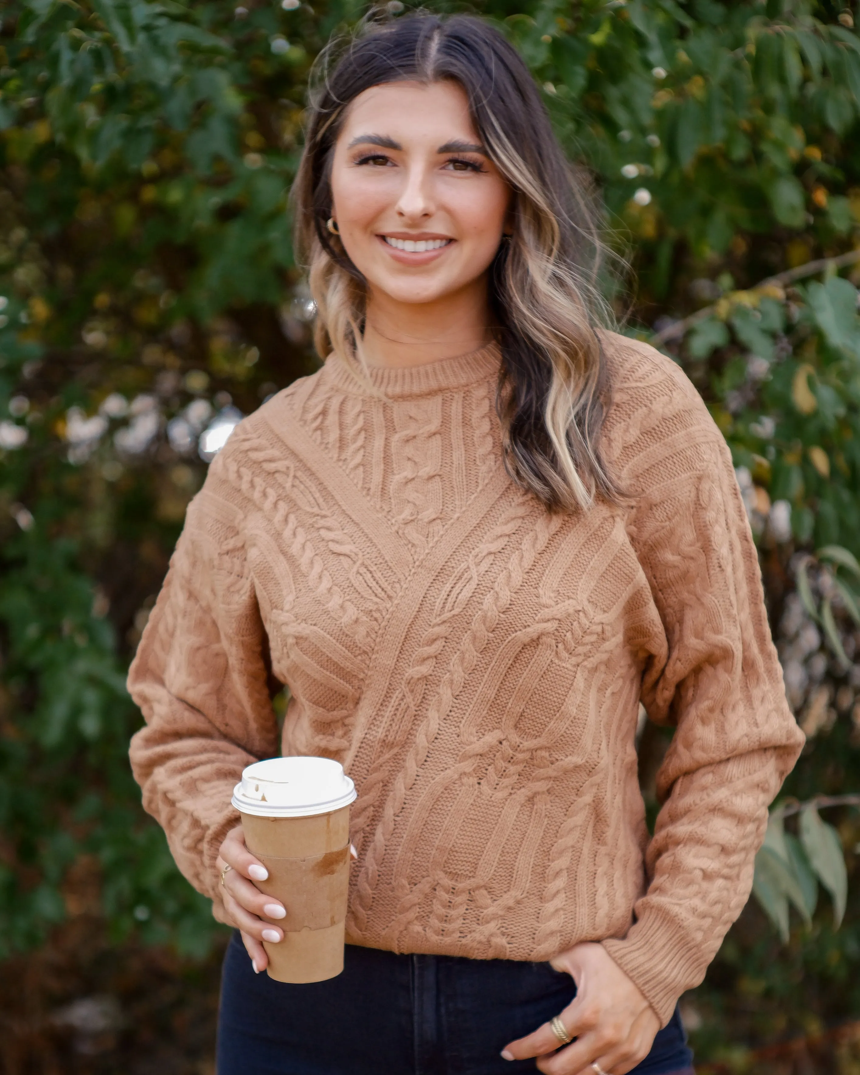 Scarlet Sands Cable Knit Crew Sweater