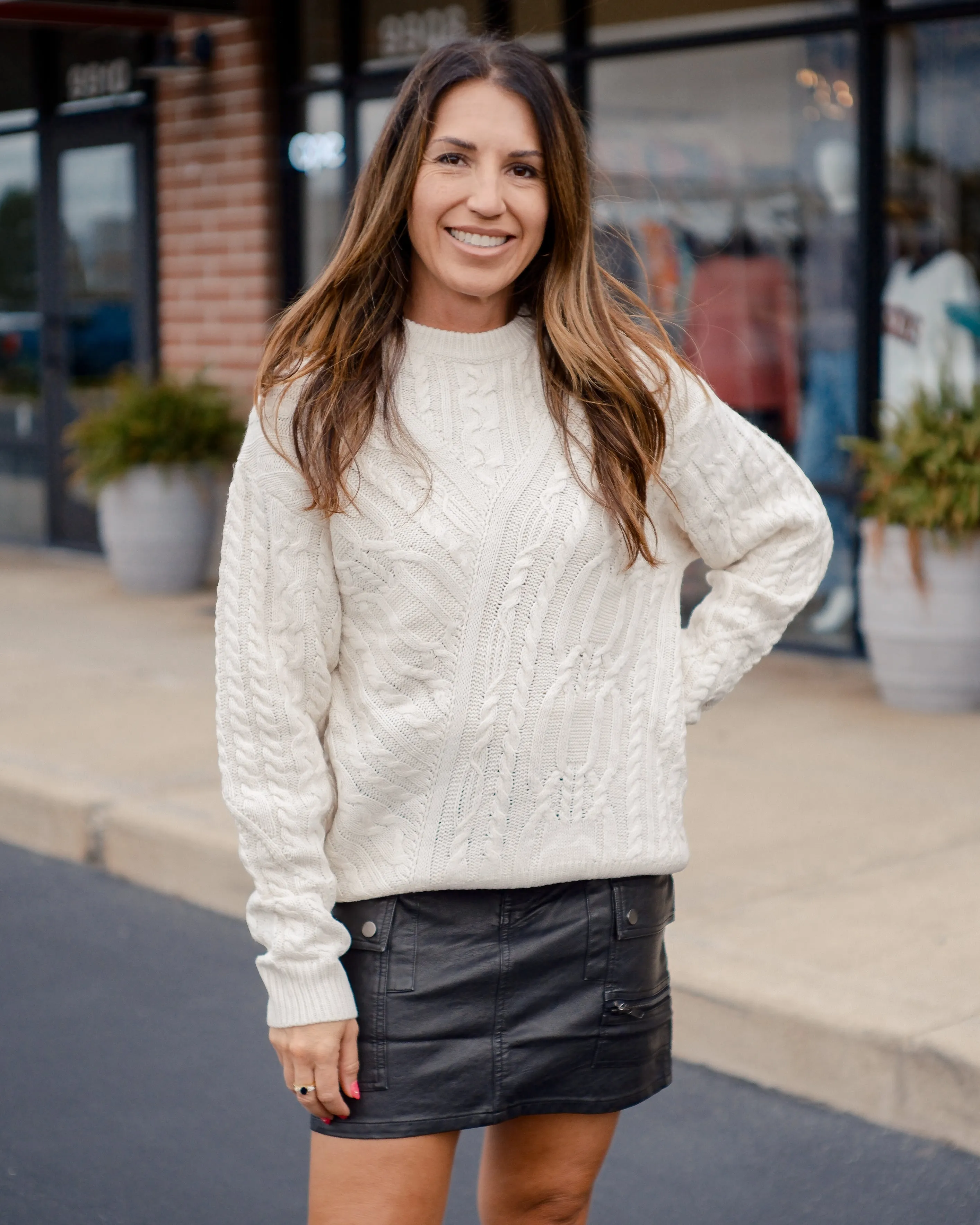 Scarlet Sands Cable Knit Crew Sweater