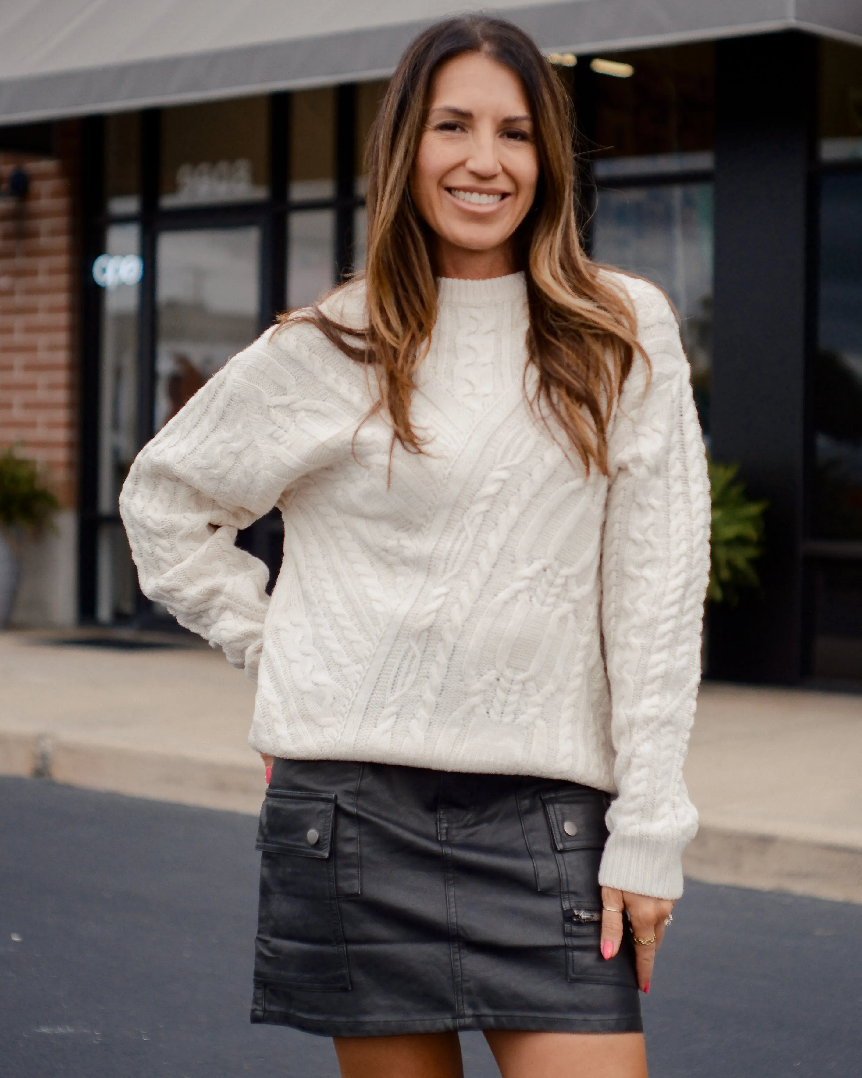 Scarlet Sands Cable Knit Crew Sweater