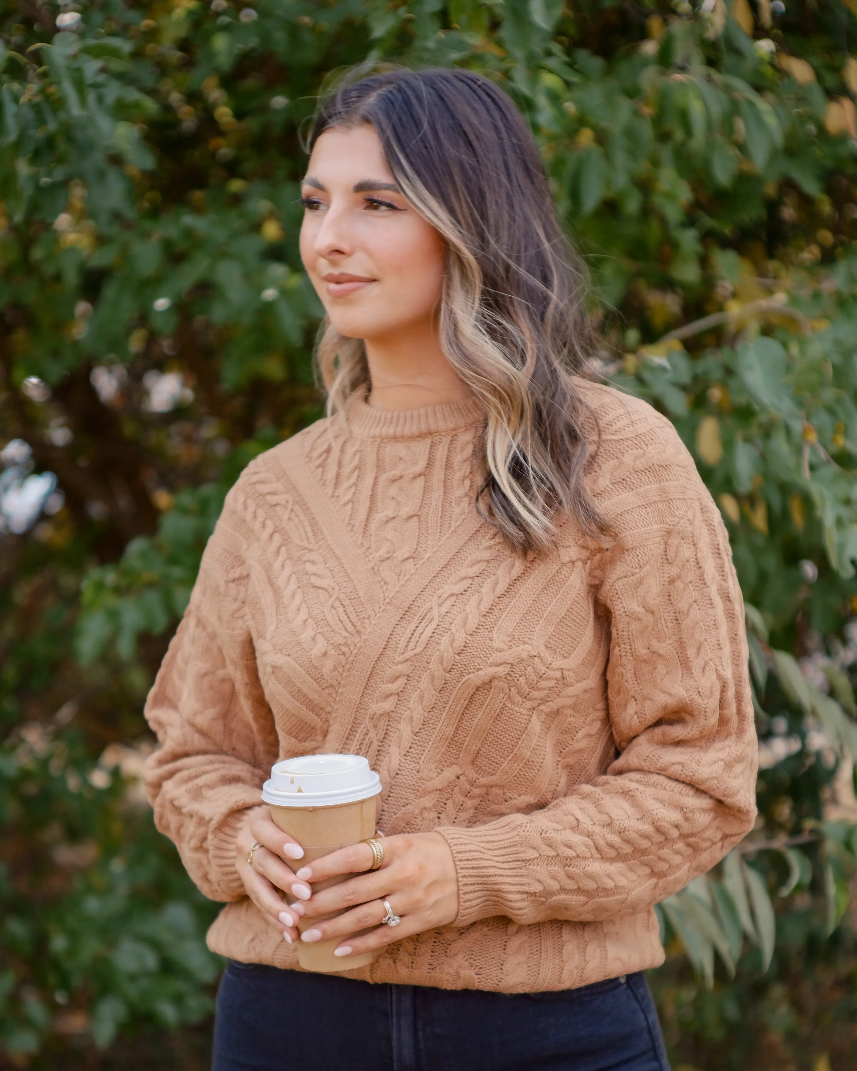 Scarlet Sands Cable Knit Crew Sweater