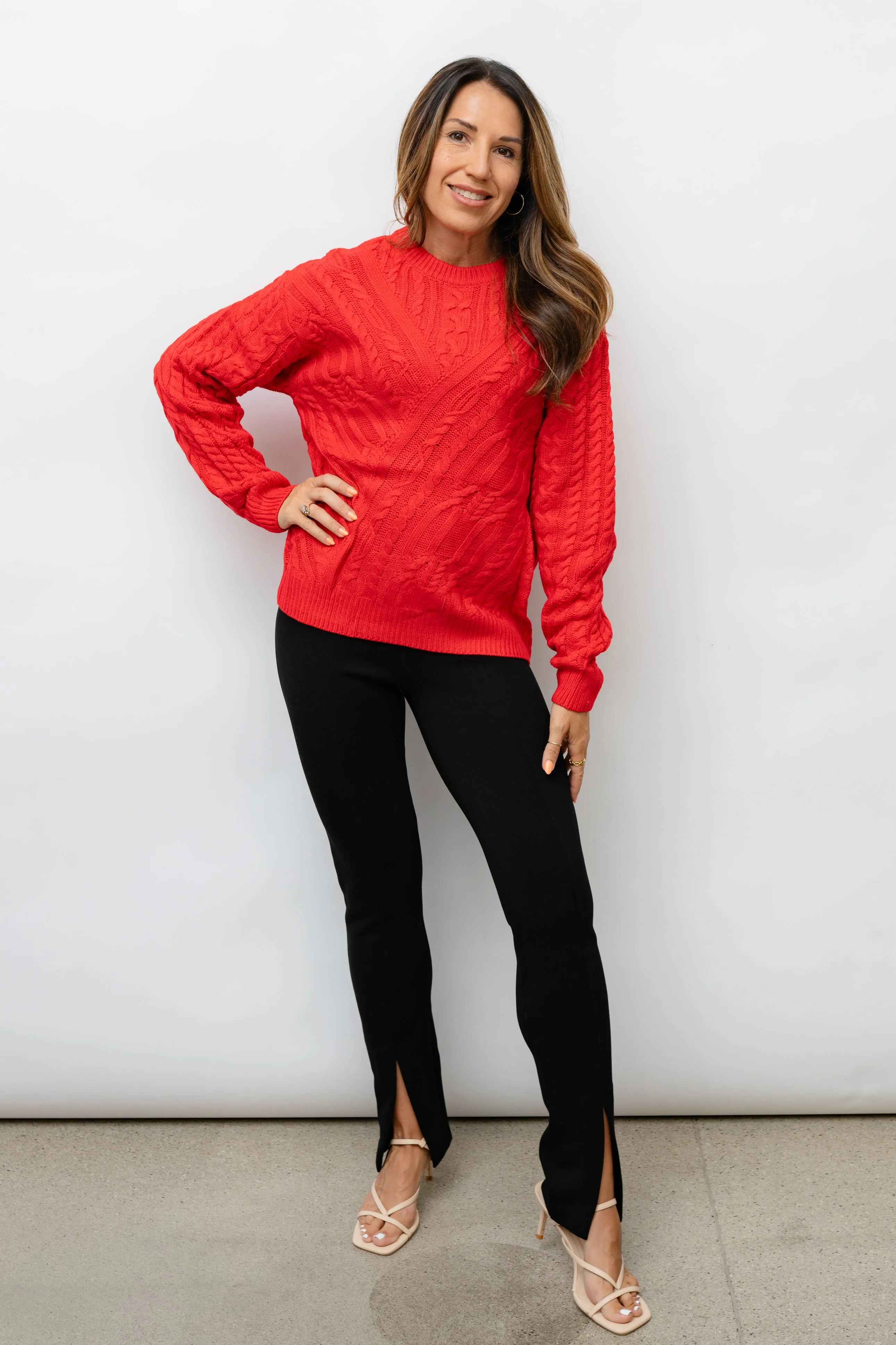 Scarlet Sands Cable Knit Crew Sweater