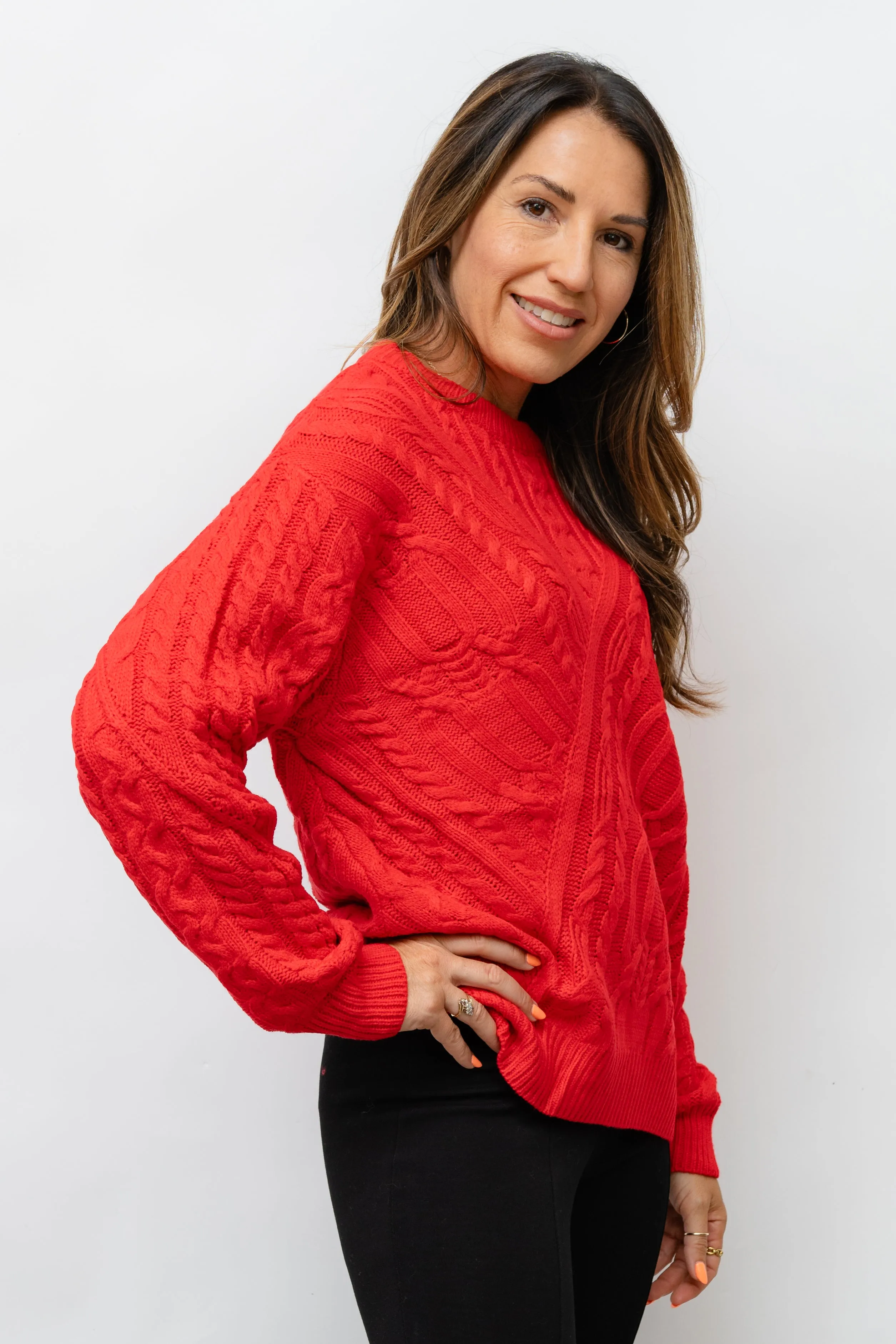 Scarlet Sands Cable Knit Crew Sweater