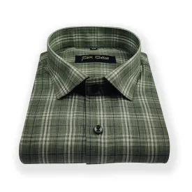 Sea Green Color Poly Cotton Casual Checked Shirt For Men