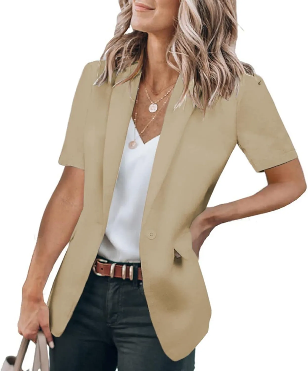 Short Sleeve Blazers for Women Business Casual Work Office Suit Jackets Lightweight Elegant Open Front Lapel Jacket