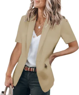 Short Sleeve Blazers for Women Business Casual Work Office Suit Jackets Lightweight Elegant Open Front Lapel Jacket