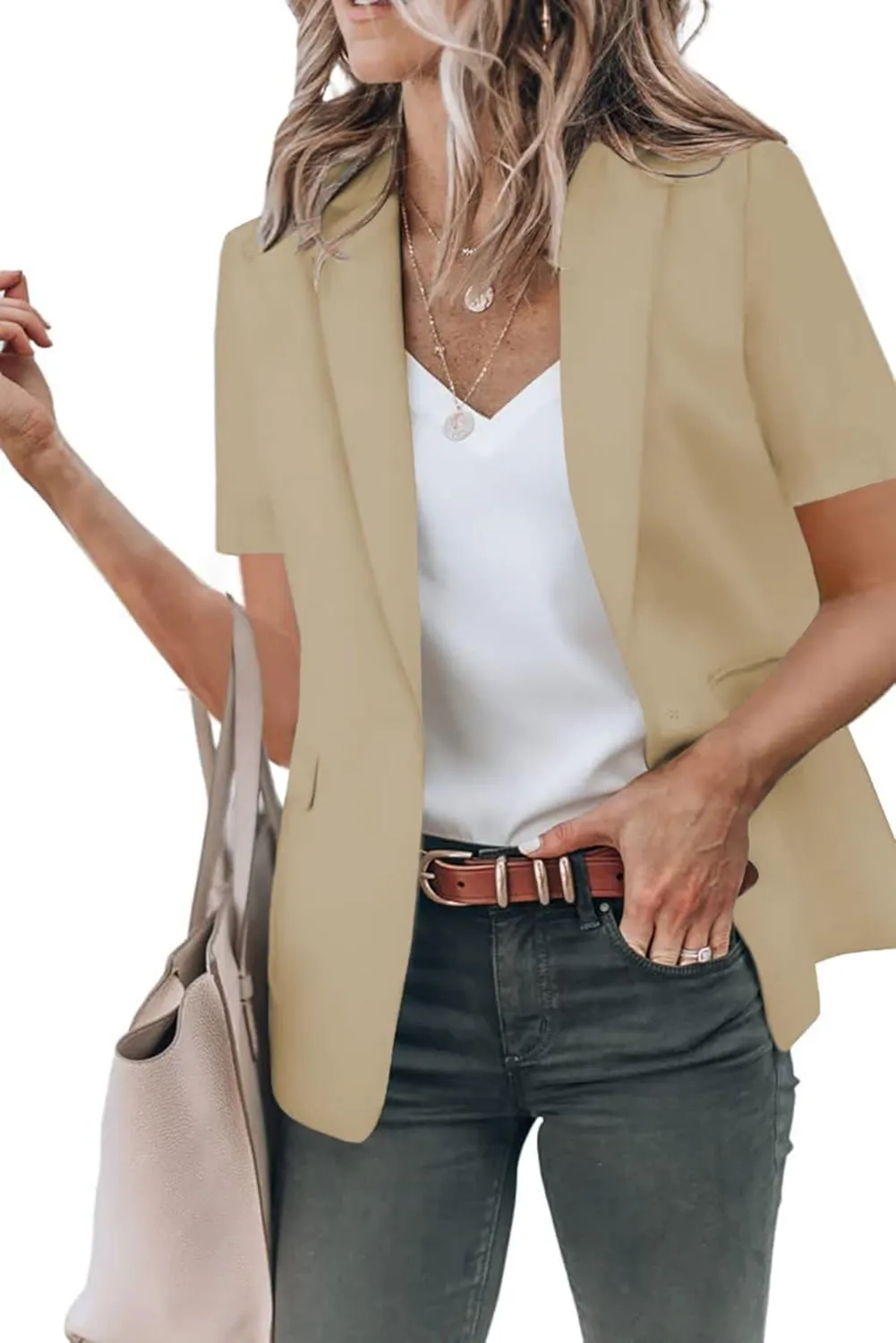 Short Sleeve Blazers for Women Business Casual Work Office Suit Jackets Lightweight Elegant Open Front Lapel Jacket