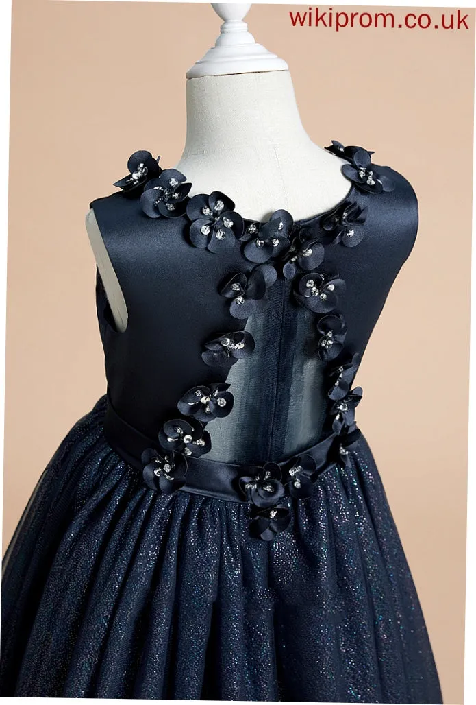 Sleeveless Dress Flower Scoop Flower(s) Flower Girl Dresses Ball-Gown/Princess Satin/Tulle Floor-length Kendall Girl Neck - With