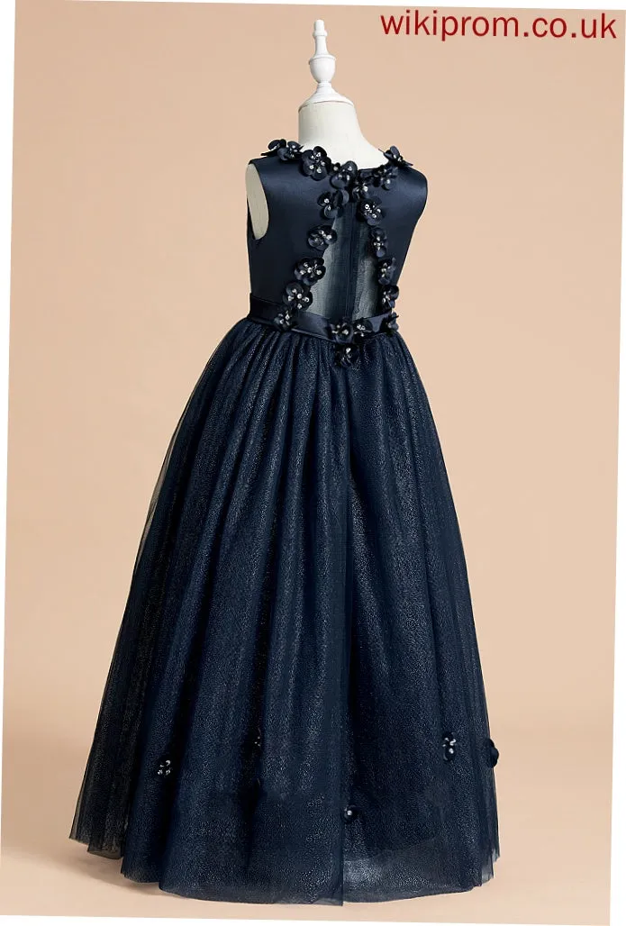 Sleeveless Dress Flower Scoop Flower(s) Flower Girl Dresses Ball-Gown/Princess Satin/Tulle Floor-length Kendall Girl Neck - With