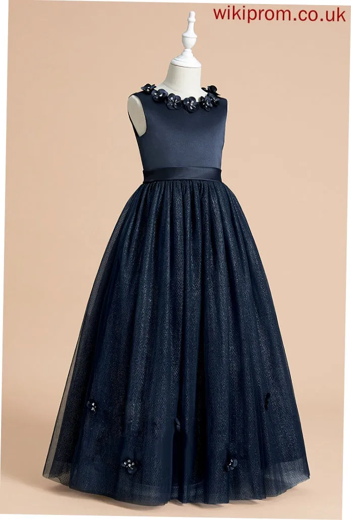Sleeveless Dress Flower Scoop Flower(s) Flower Girl Dresses Ball-Gown/Princess Satin/Tulle Floor-length Kendall Girl Neck - With