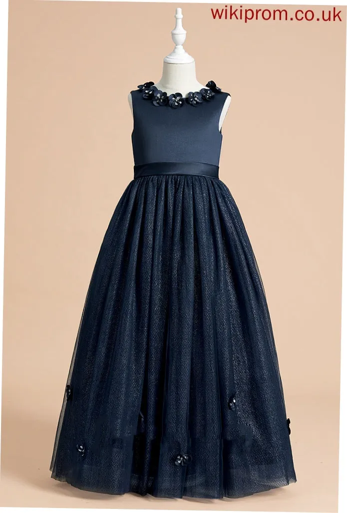Sleeveless Dress Flower Scoop Flower(s) Flower Girl Dresses Ball-Gown/Princess Satin/Tulle Floor-length Kendall Girl Neck - With
