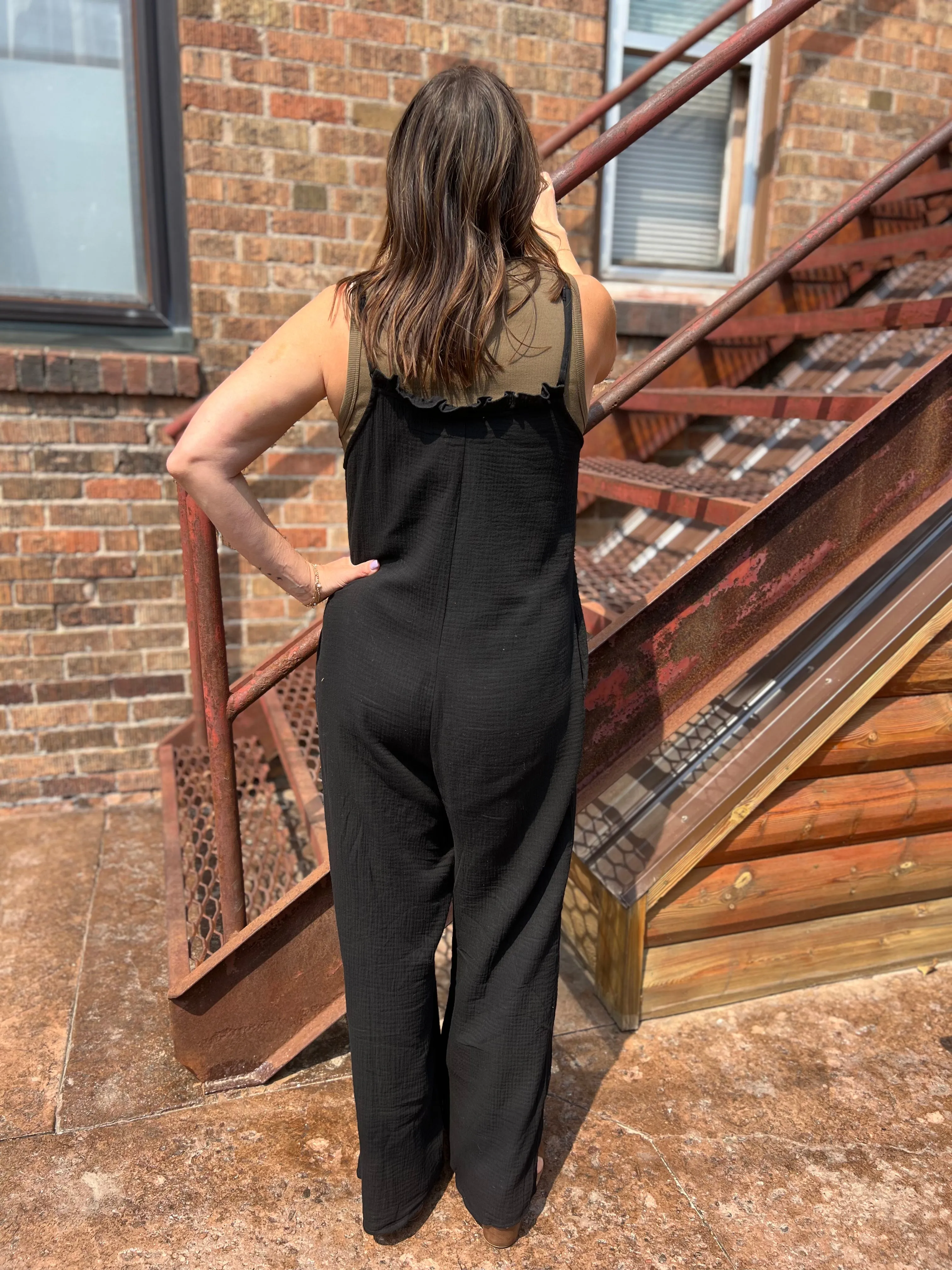 Sleeveless Scoop Back Ruffled Neckline Jumpsuit