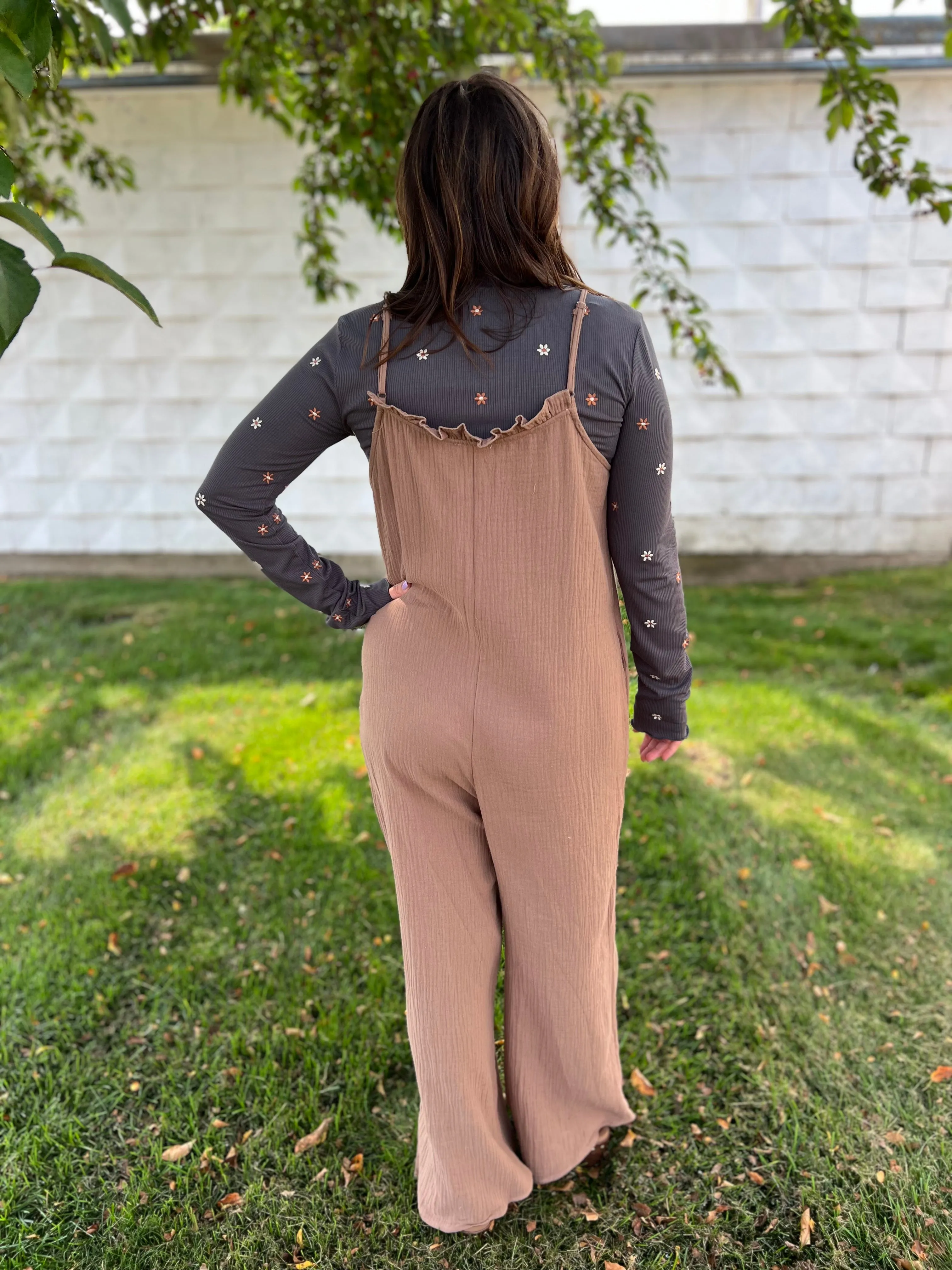 Sleeveless Scoop Back Ruffled Neckline Jumpsuit