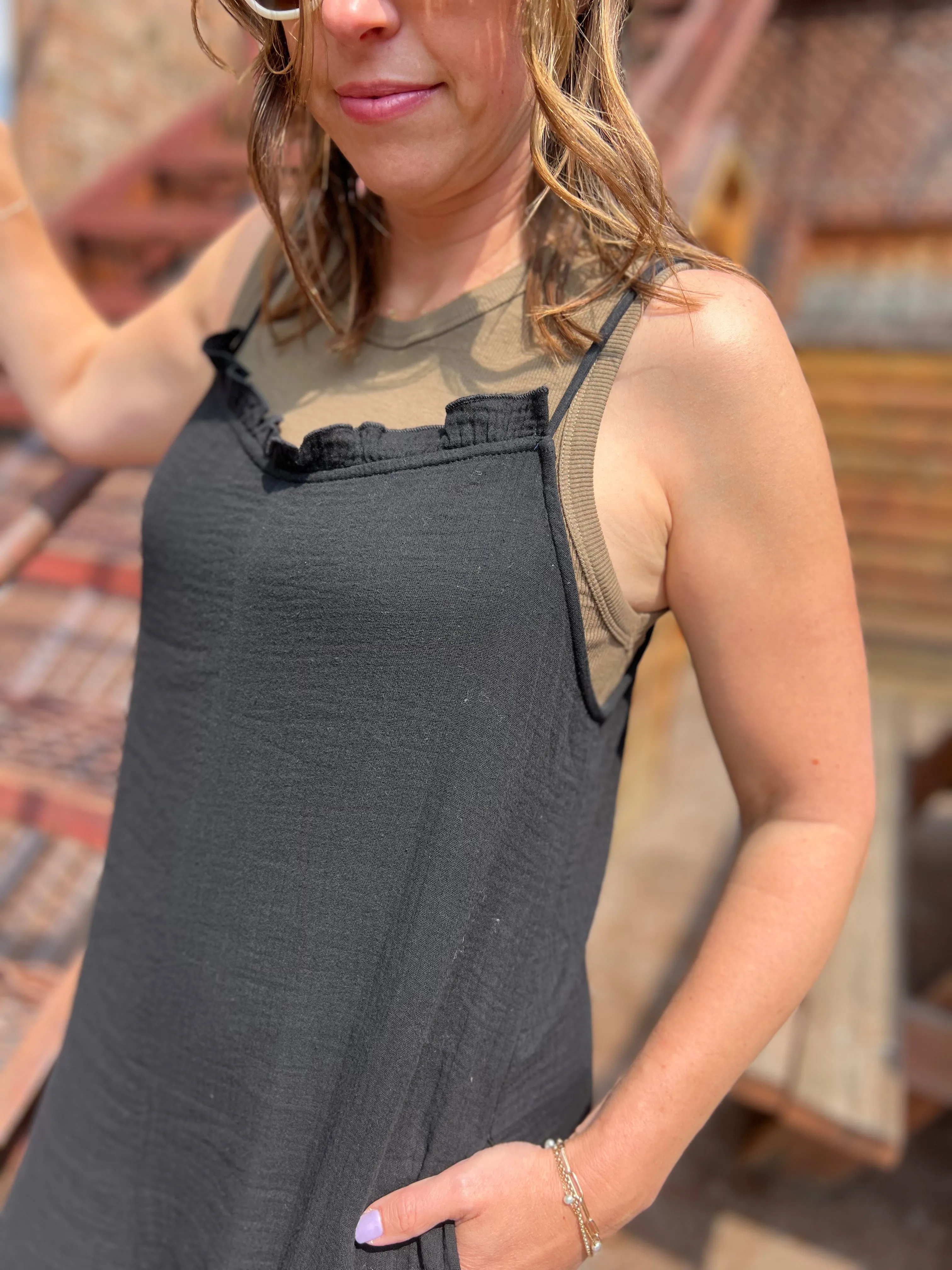 Sleeveless Scoop Back Ruffled Neckline Jumpsuit