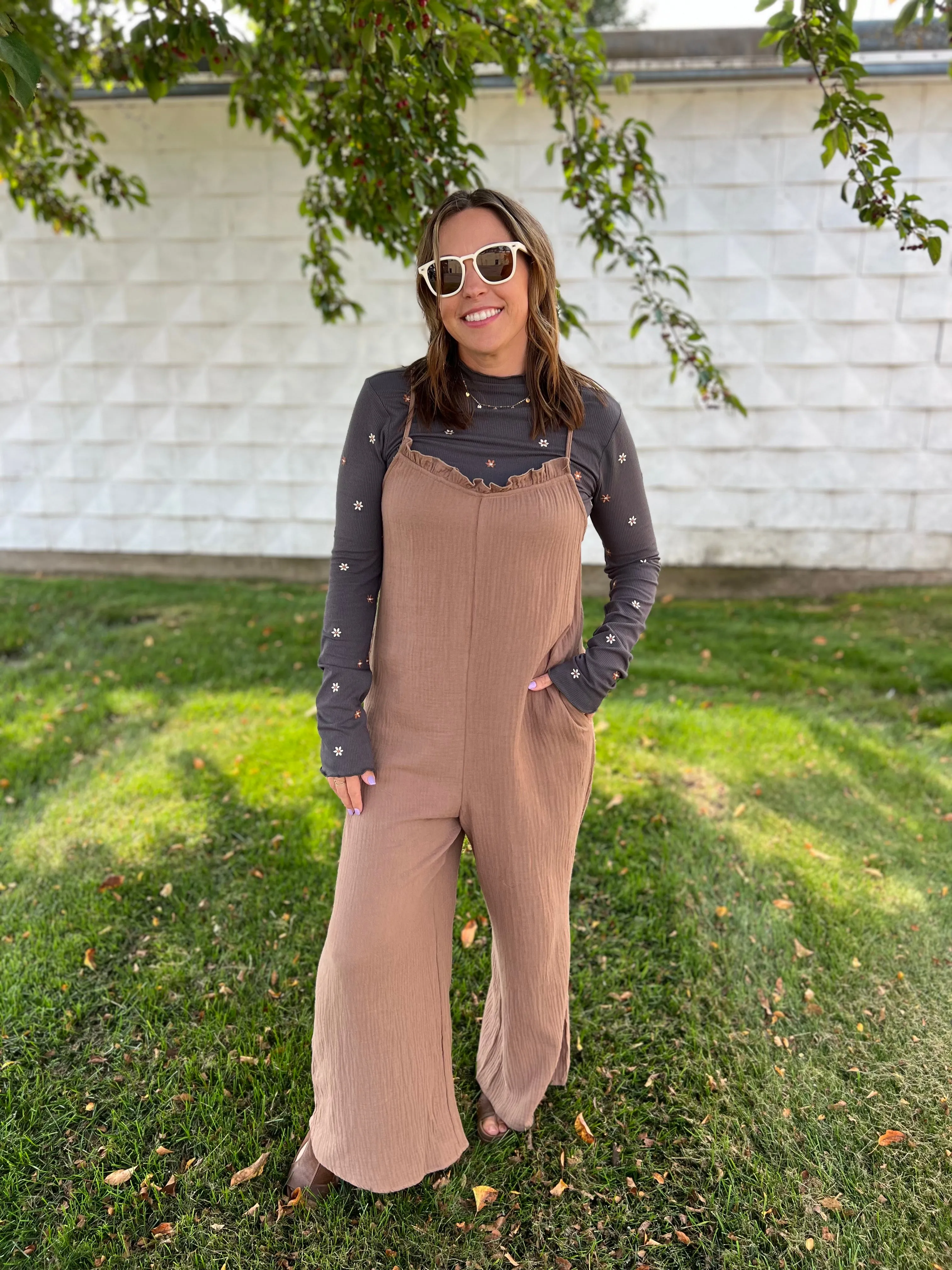 Sleeveless Scoop Back Ruffled Neckline Jumpsuit
