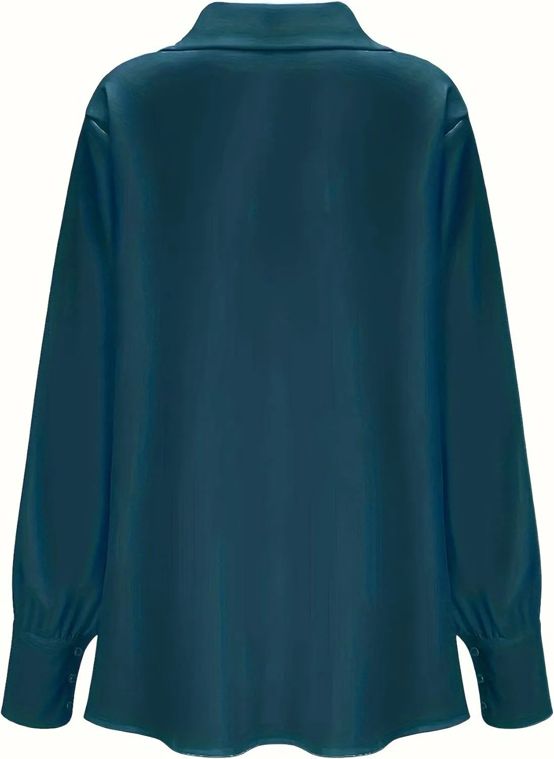 SOMTHRON Women's Elegant Satin Silk Blouse Cowl Neck Ruched Front Draped Long Sleeve Work Office Shirt Top