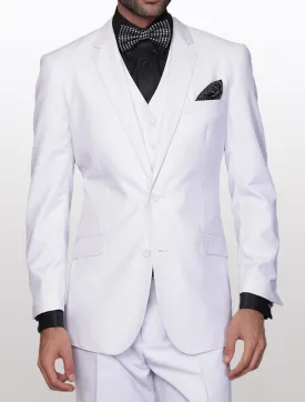 Statement Men's Solid White Modern Fit 100% Wool Vested Suit