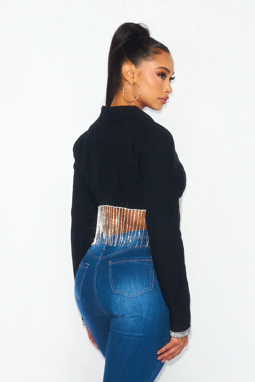 Stay By My Side Rhinestone Cropped Blazer Jacket