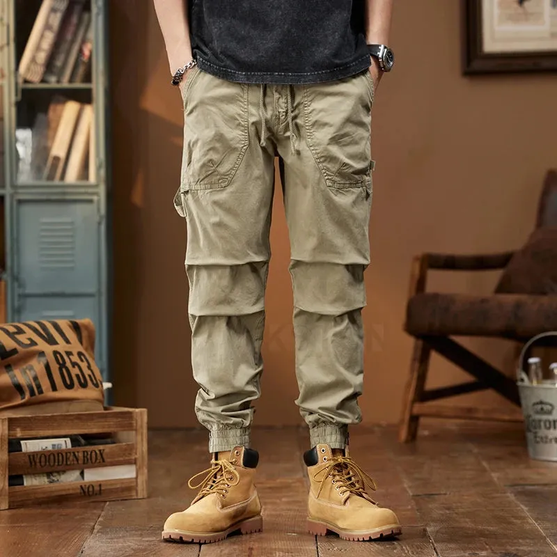 Stretch Casual Harem Pants For Men Cargo Pants Pleated Man Jogger Fashion Side Striped Ankle banded Pants Bottom Zipper Desinger