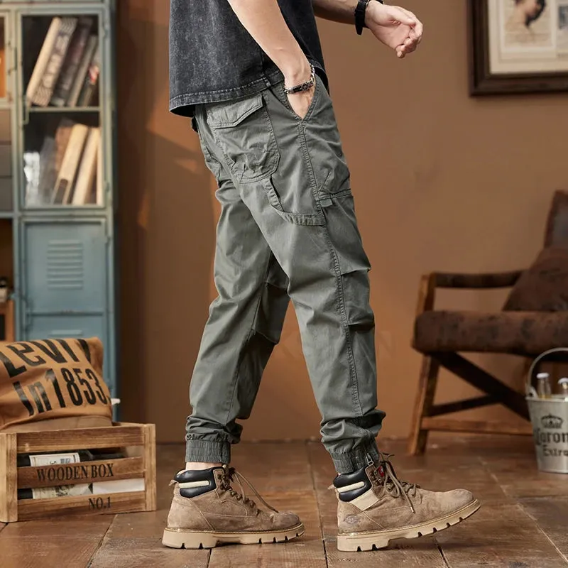 Stretch Casual Harem Pants For Men Cargo Pants Pleated Man Jogger Fashion Side Striped Ankle banded Pants Bottom Zipper Desinger