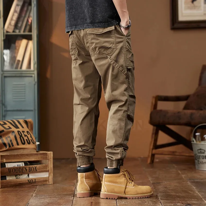 Stretch Casual Harem Pants For Men Cargo Pants Pleated Man Jogger Fashion Side Striped Ankle banded Pants Bottom Zipper Desinger