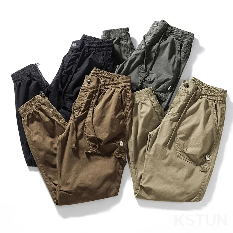 Stretch Casual Harem Pants For Men Cargo Pants Pleated Man Jogger Fashion Side Striped Ankle banded Pants Bottom Zipper Desinger