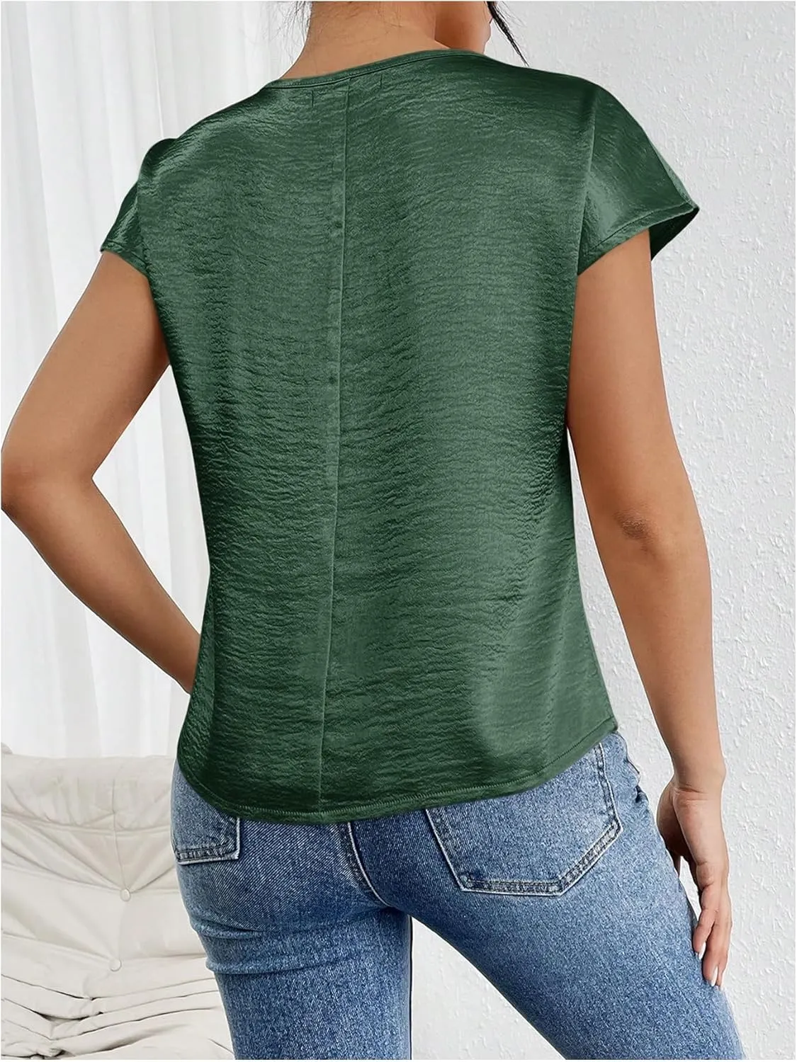 SweatyRocks Women's Crew Neck Satin Blouse Cap Short Sleeve Party Blouse Shirts Tops