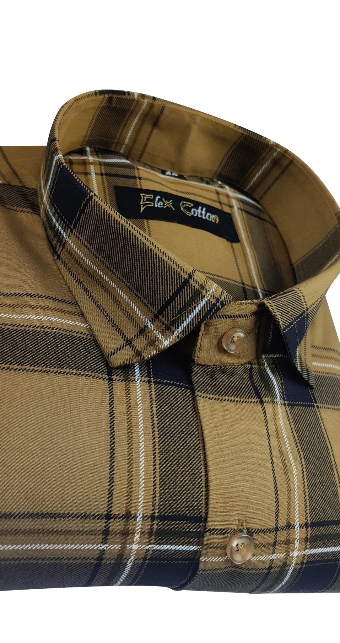 Tan Khaki Color Pure Cotton Casual Checked Shirt For Men