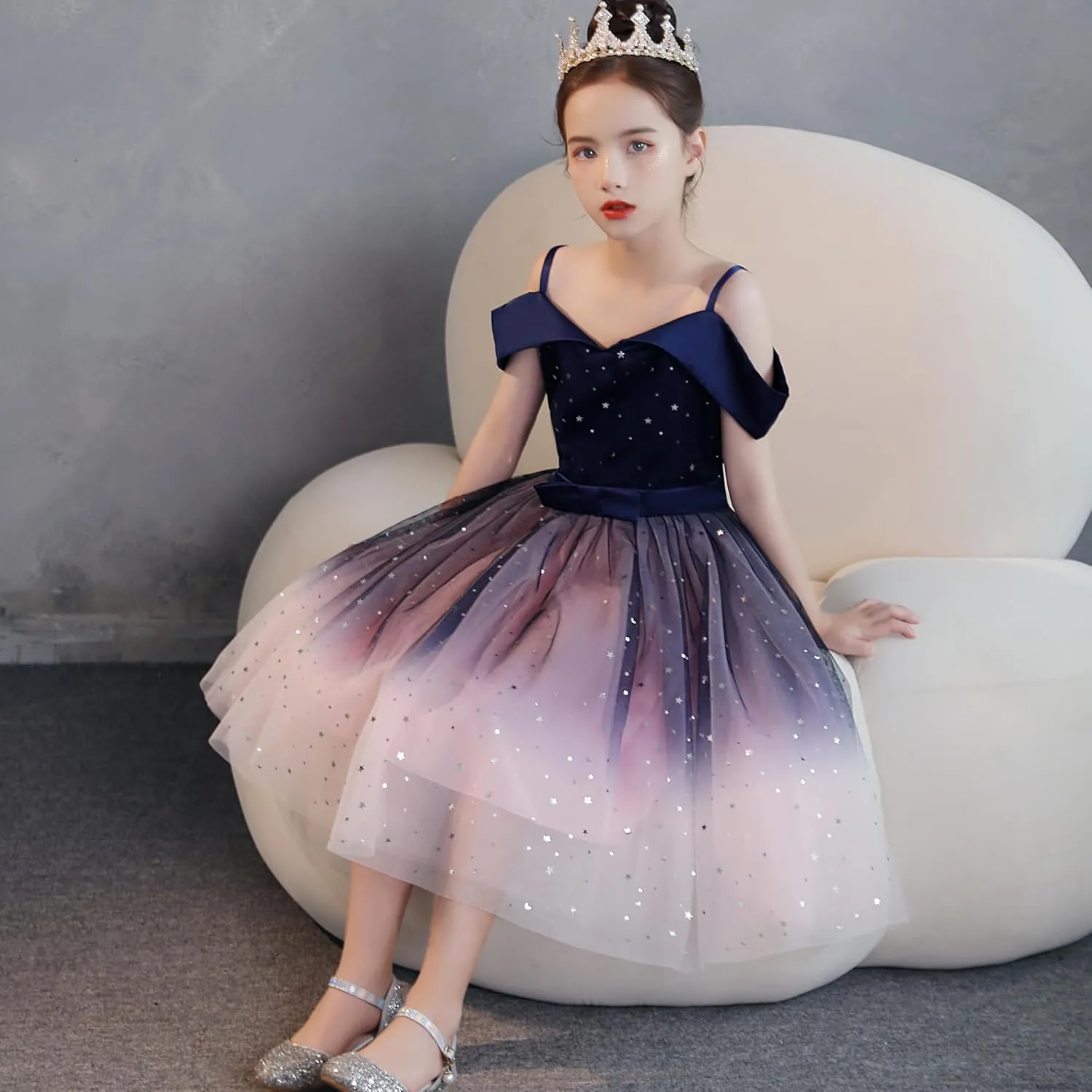 Toddler Rainbow Pageant Dresses for Girls Tutu Party Sparkly Princess Gown 2-10Years