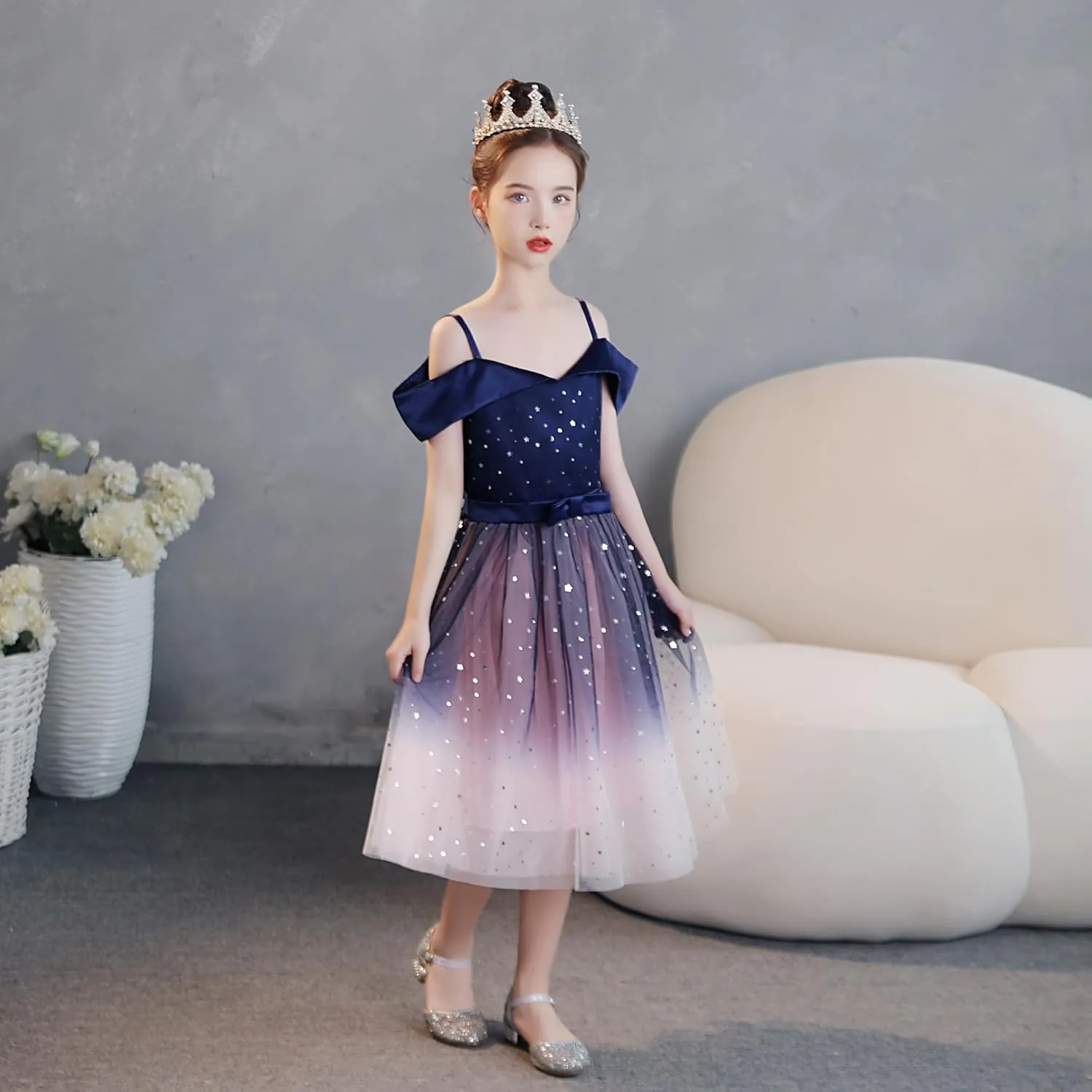 Toddler Rainbow Pageant Dresses for Girls Tutu Party Sparkly Princess Gown 2-10Years