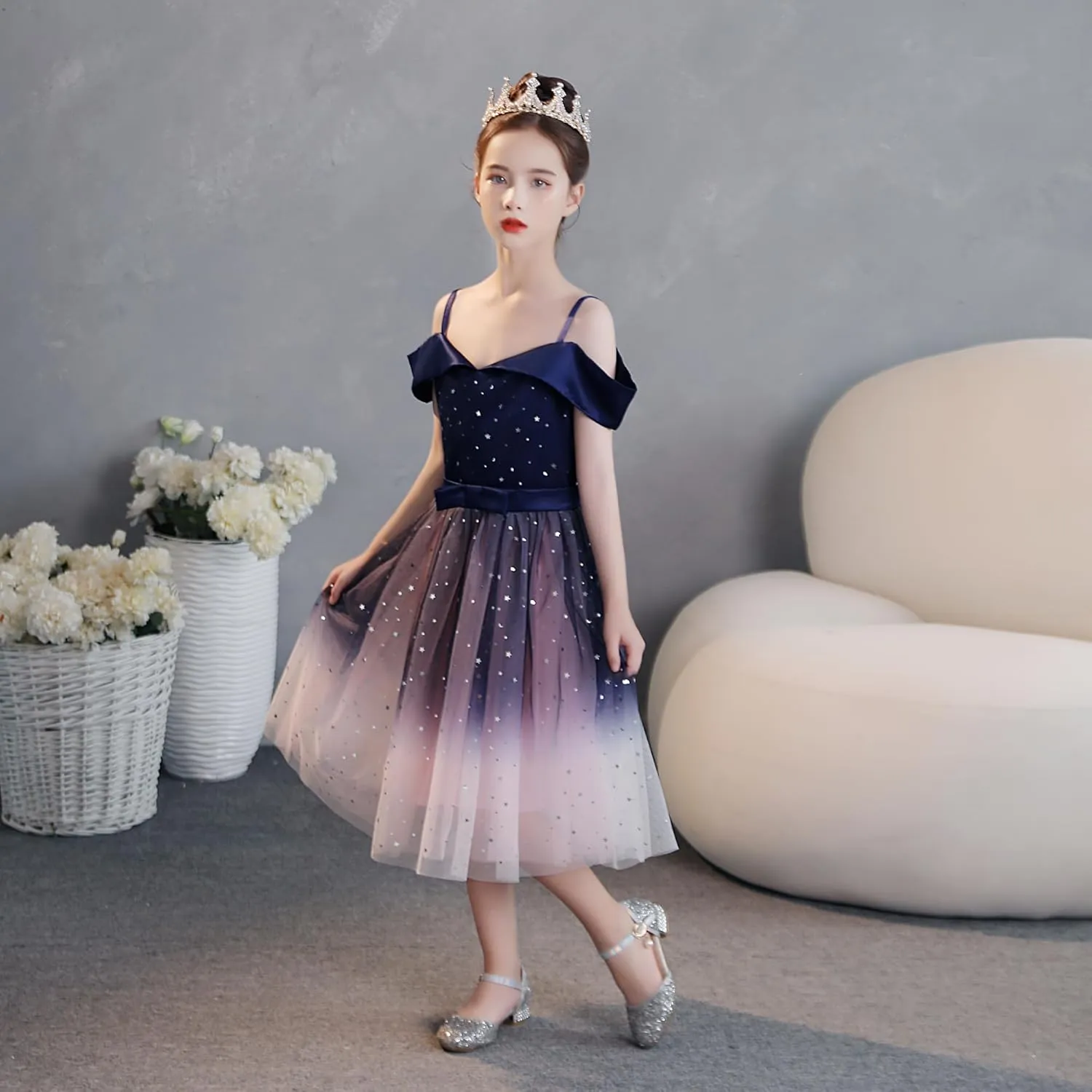 Toddler Rainbow Pageant Dresses for Girls Tutu Party Sparkly Princess Gown 2-10Years