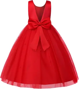 Uhnice Flower Girl Dress Satin Ball Gown for Wedding Party with Bowknot