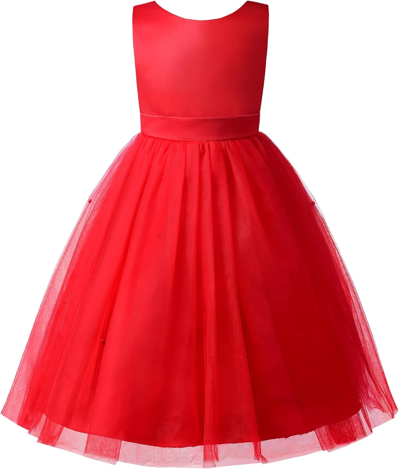Uhnice Flower Girl Dress Satin Ball Gown for Wedding Party with Bowknot