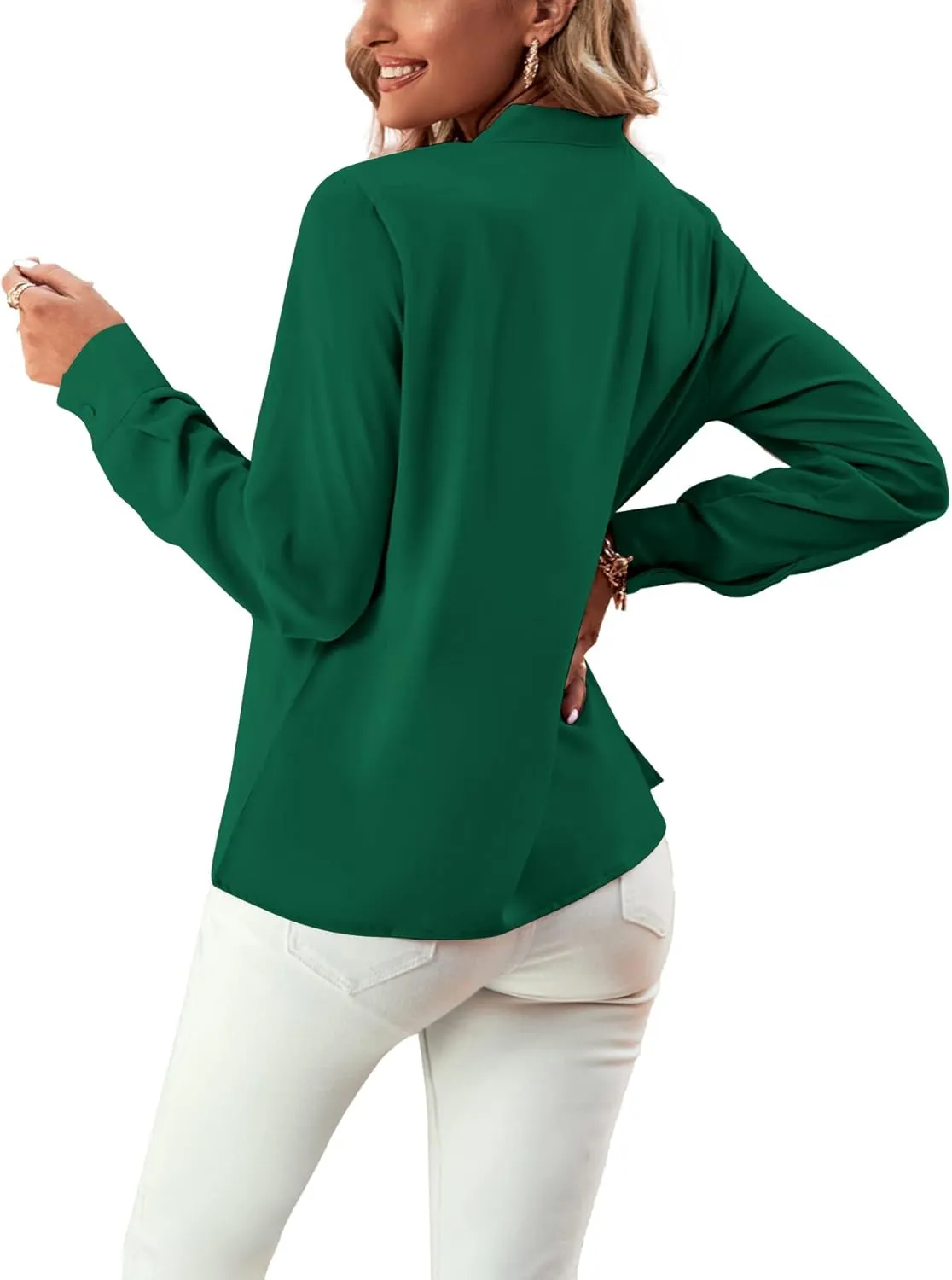 Umenlele Women's Elegant Tie Knot Mock Neck Ruched Long Sleeve Blouse Shirt Top