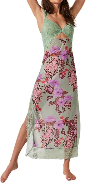 Women Sleeveless Maxi Dress Backless Bodycon Floral Printed Spaghetti Strap Long Dress Summer Lace Cutout Dress