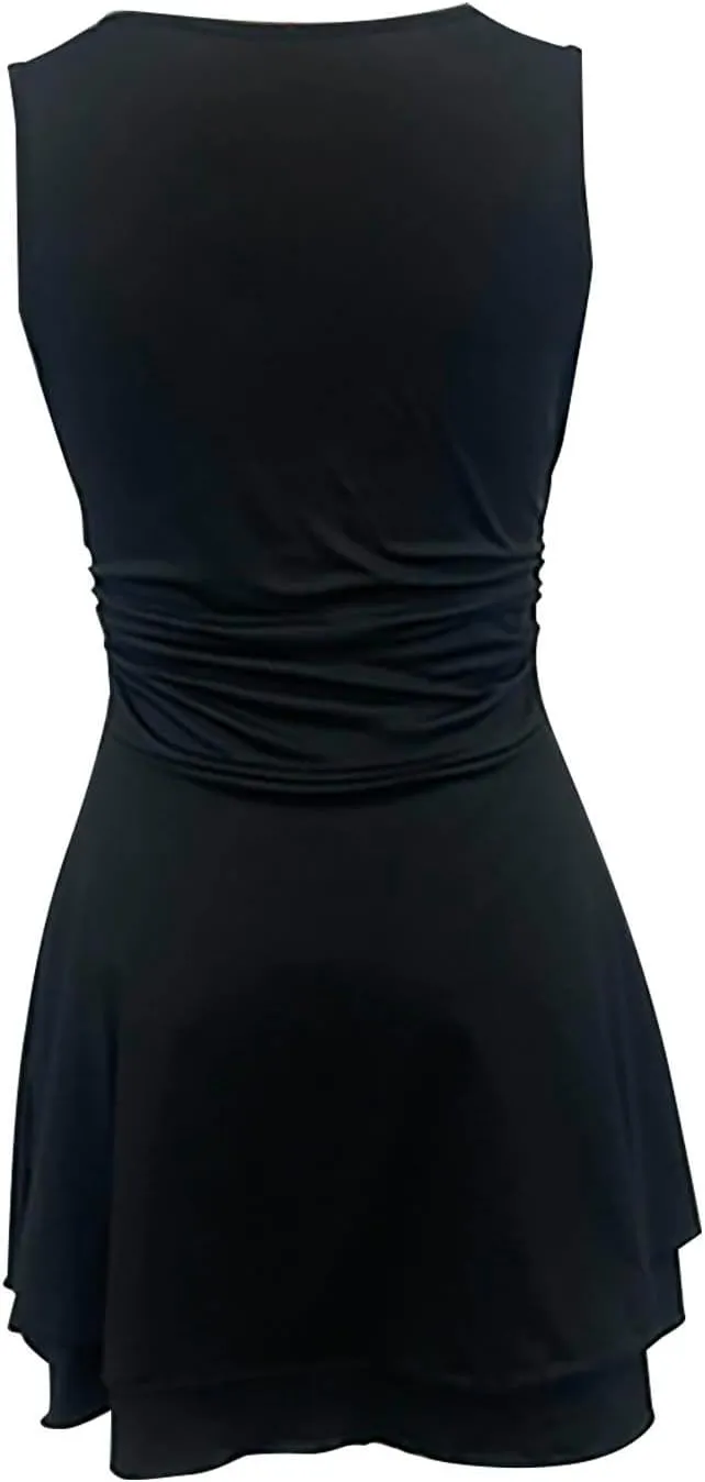 Women Summer Casual Mini Dress Square Neck Sleeveless Short Ruffle Dresses Layered Slim Flowy Aline Tennis Dress