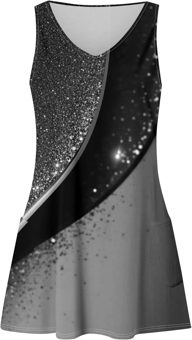 Women Summer Dresses 2025 Printed Sundress Casual Sleeveless Swimsuit Coverup Vacation V Neck Dress with Pocket