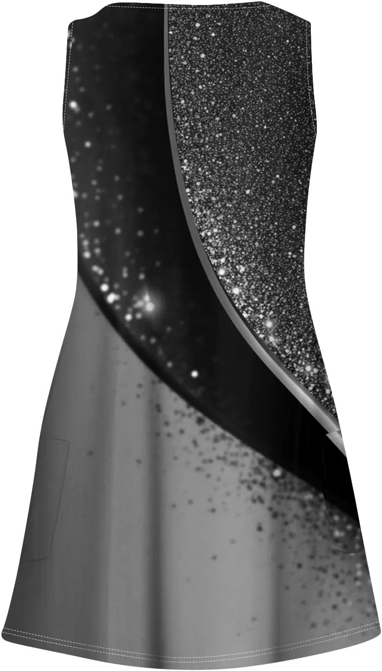 Women Summer Dresses 2025 Printed Sundress Casual Sleeveless Swimsuit Coverup Vacation V Neck Dress with Pocket